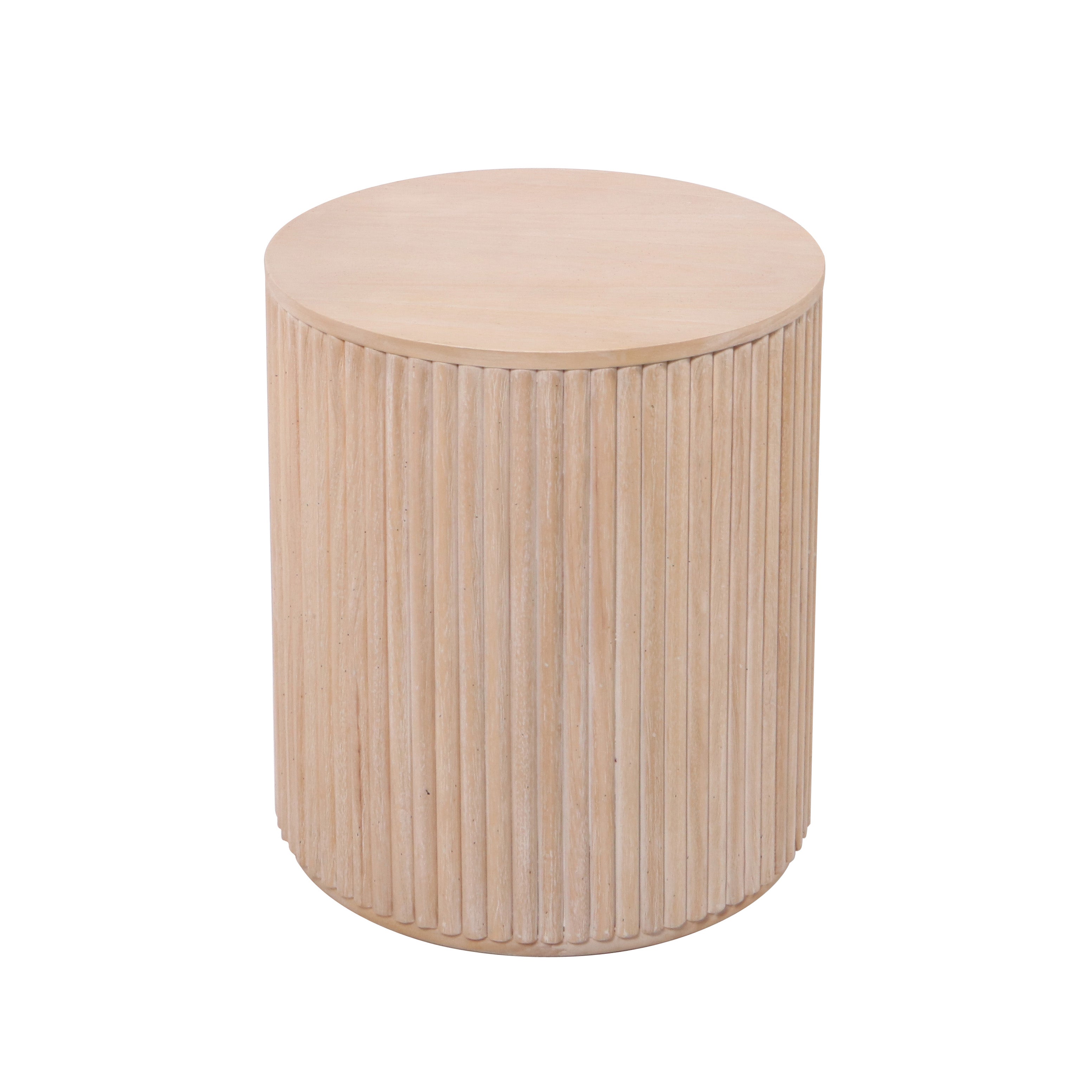 Side Table, Fluted Rubberwood Natural
