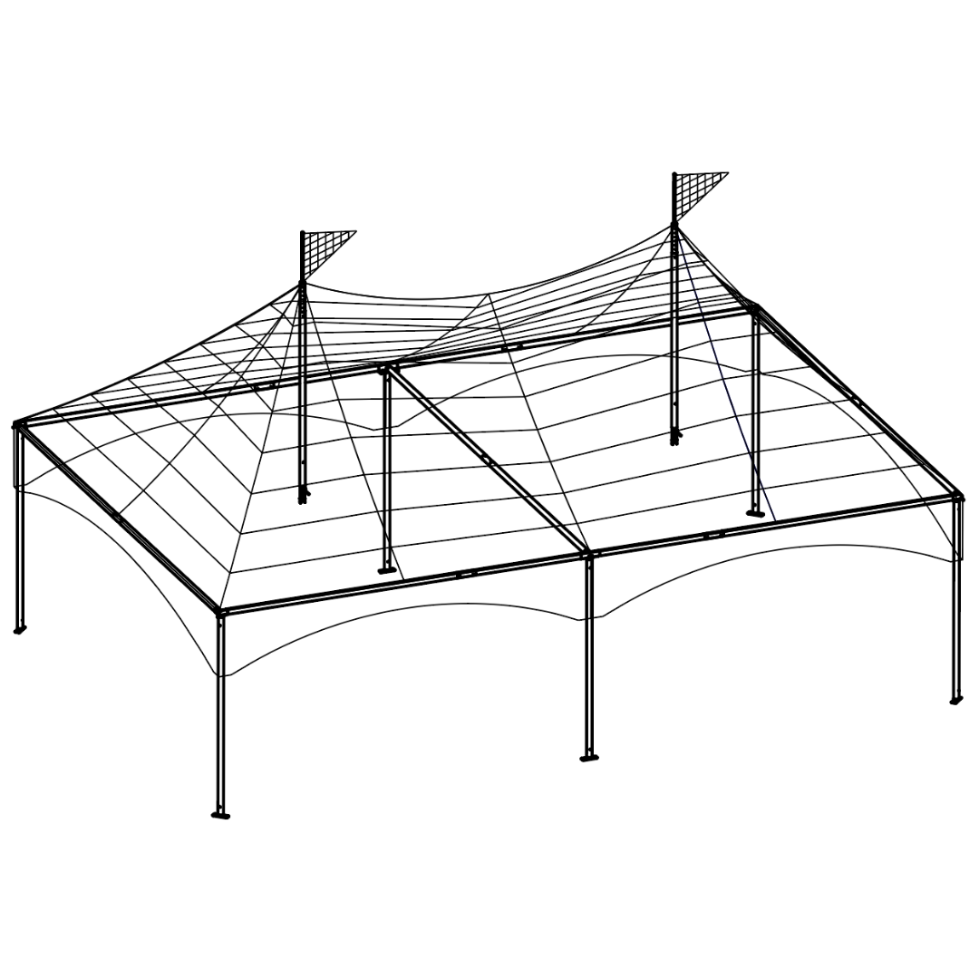 Black and white line drawing of a tent structure
