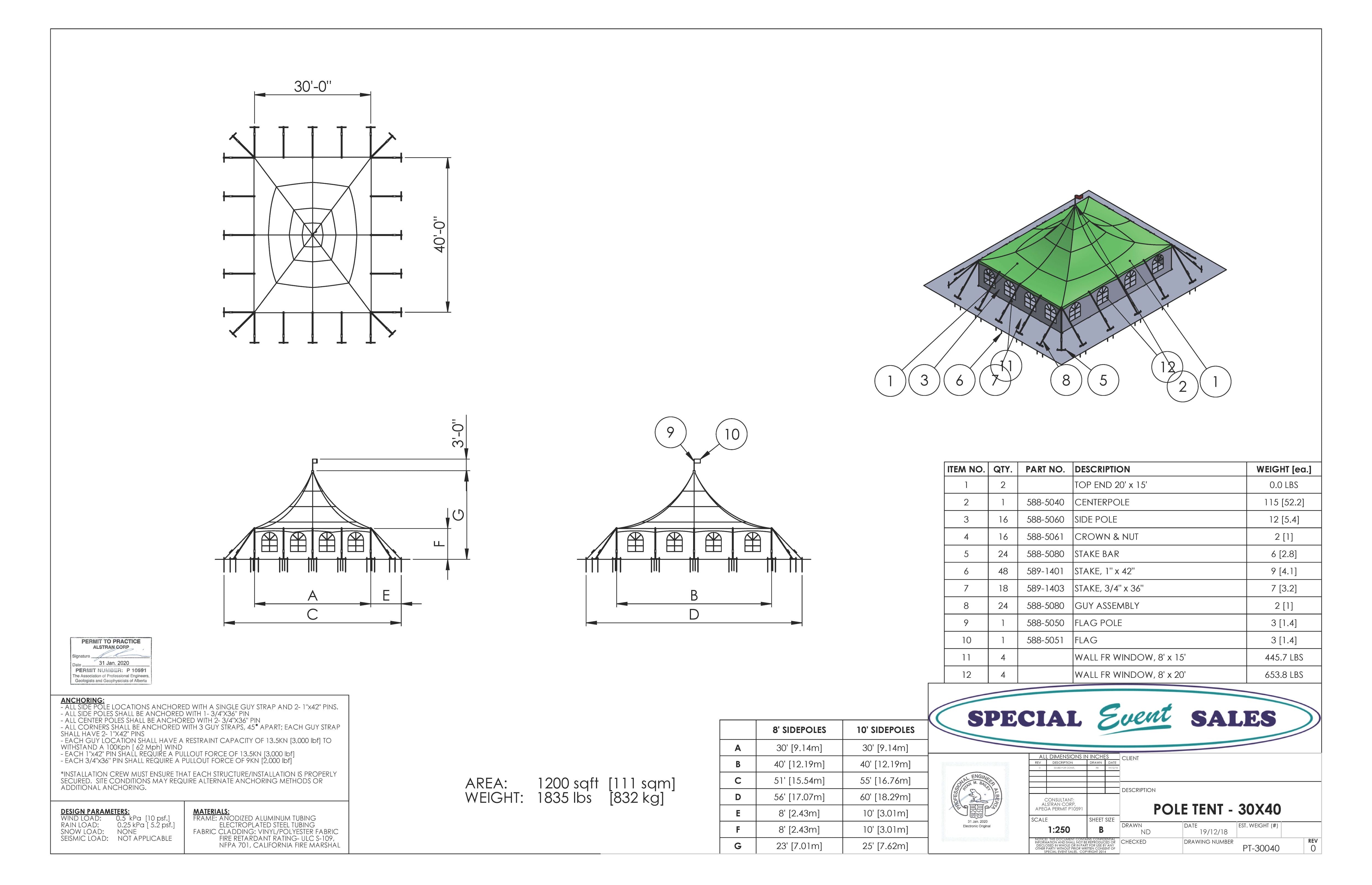 Pole Tent 30’ x 40’ White Tents - Pole