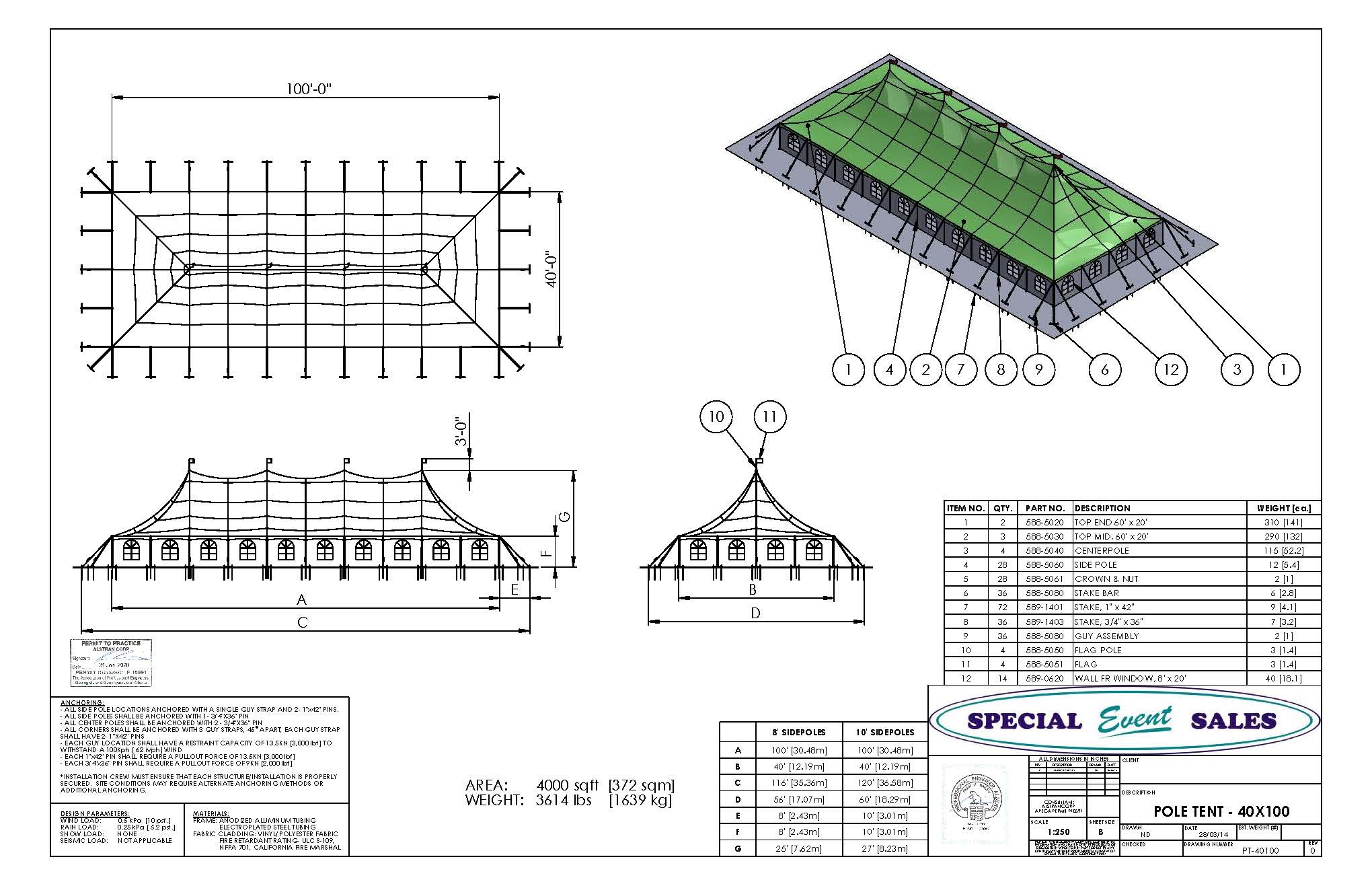 Pole Tent 40’ x 100’ White Tents - Pole