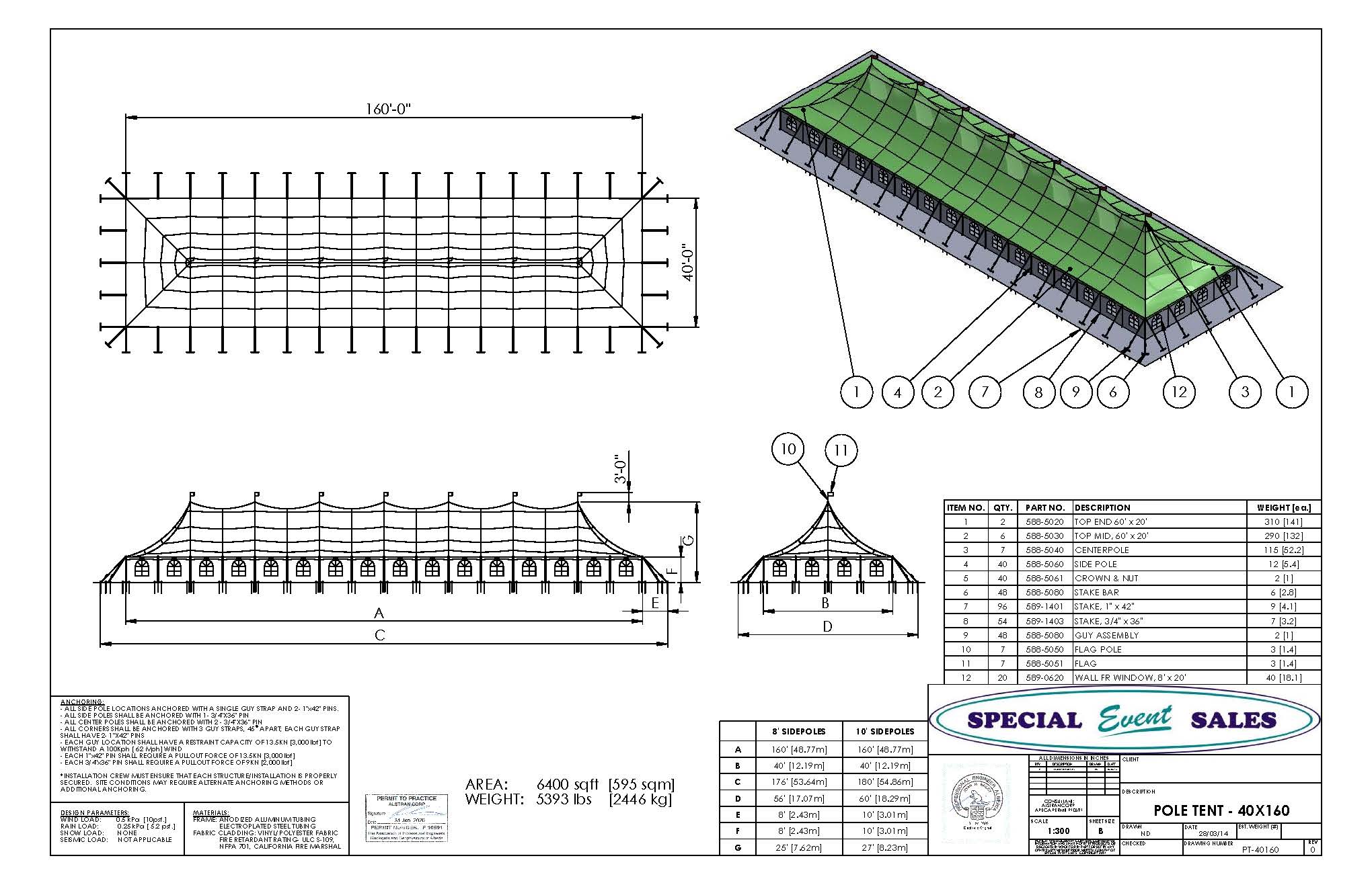 Pole Tent 40’ x 160’ White Tents - Pole