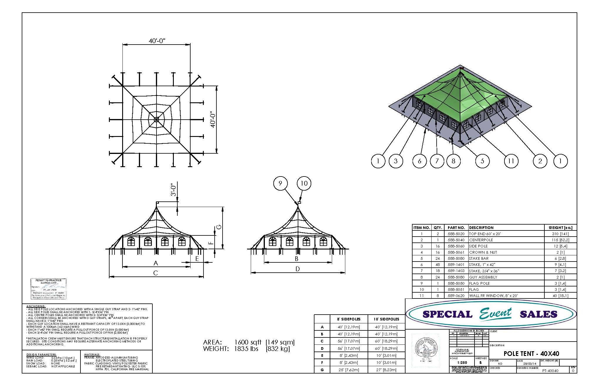 Pole Tent 40’ x 40’ White Tents - Pole