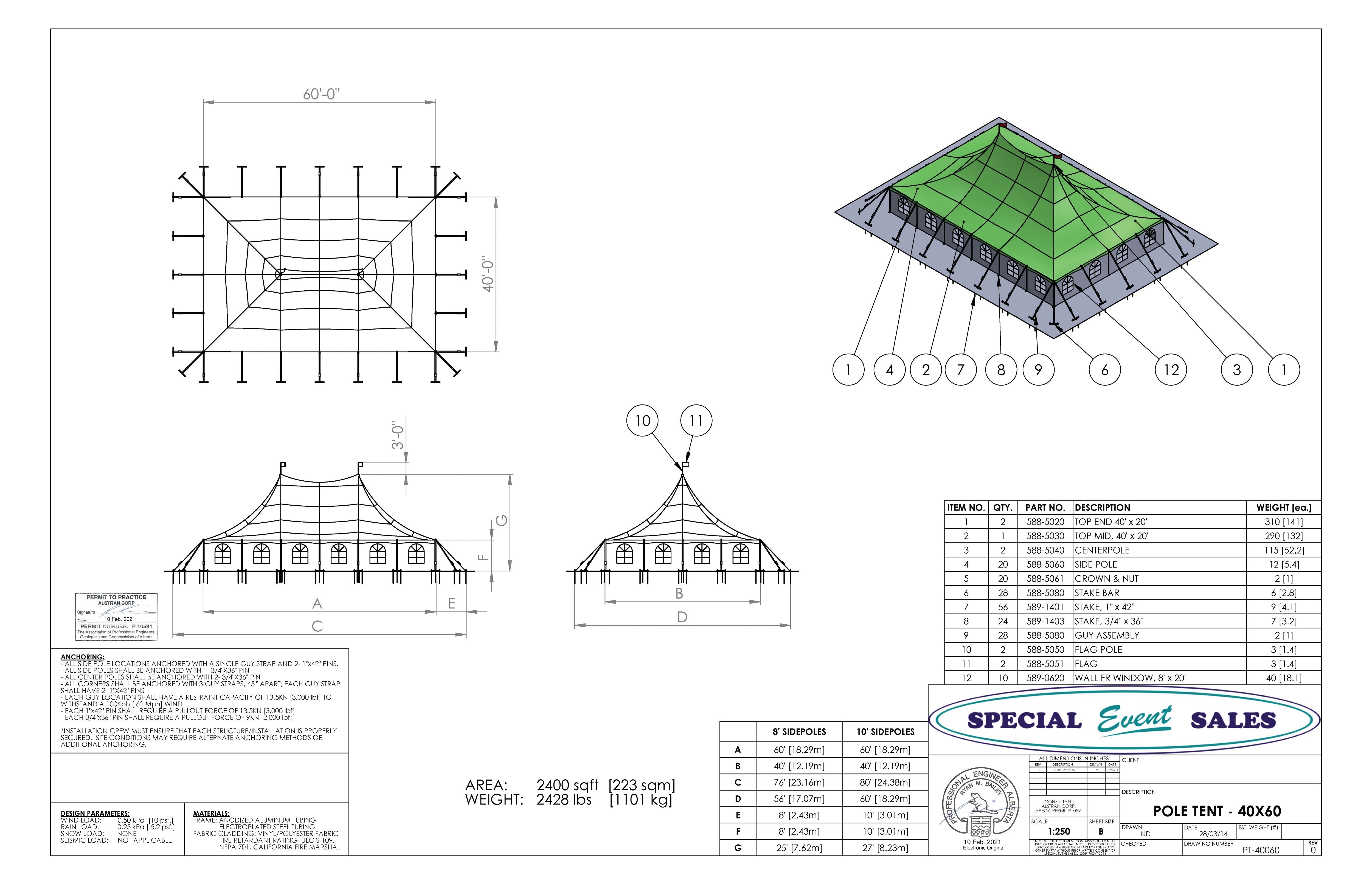 Pole Tent 40’ x 60’ White Tents - Pole