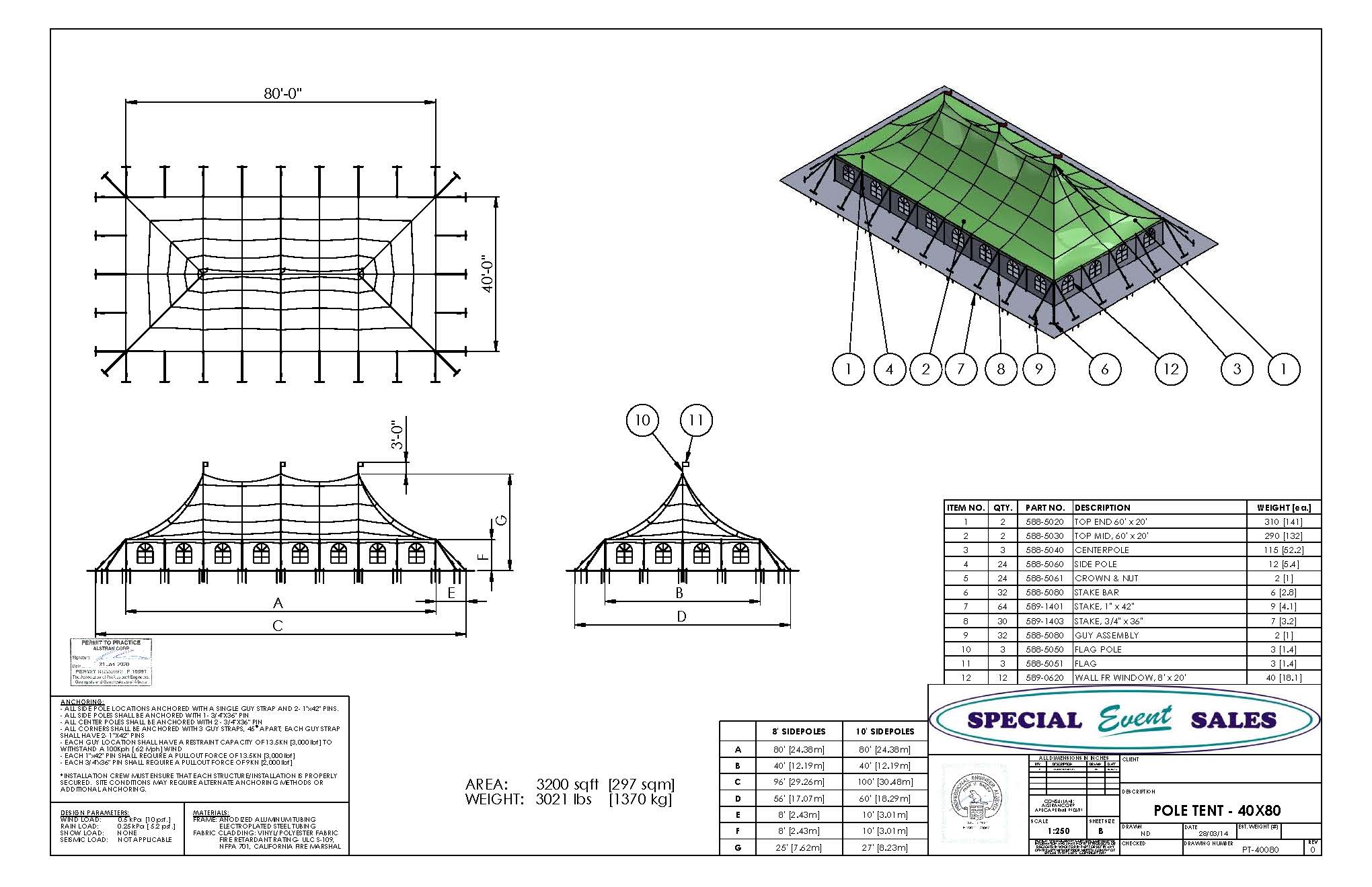 Pole Tent 40’ x 80’ White Tents - Pole