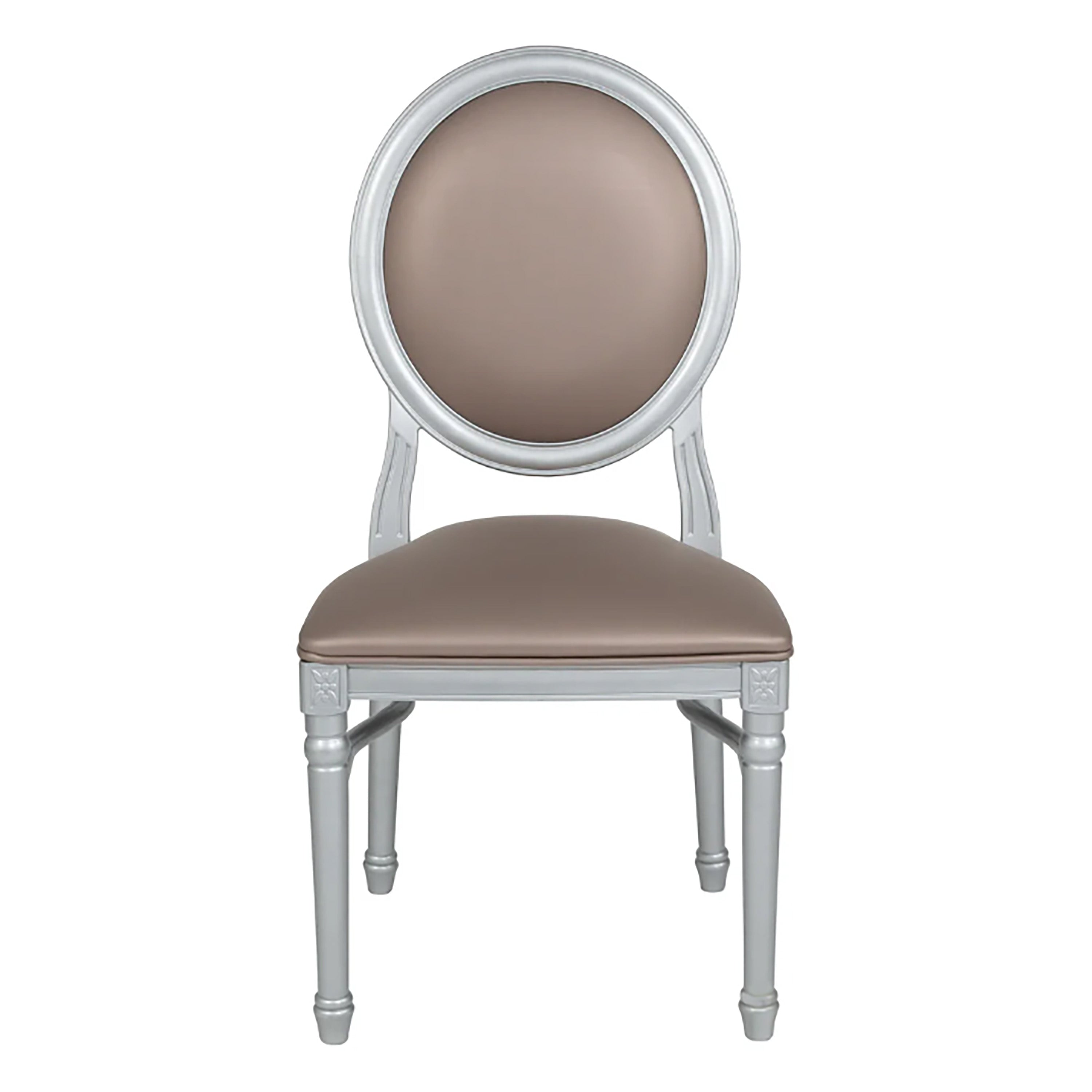 Chair, Louis XVI Resin Taupe on Silver