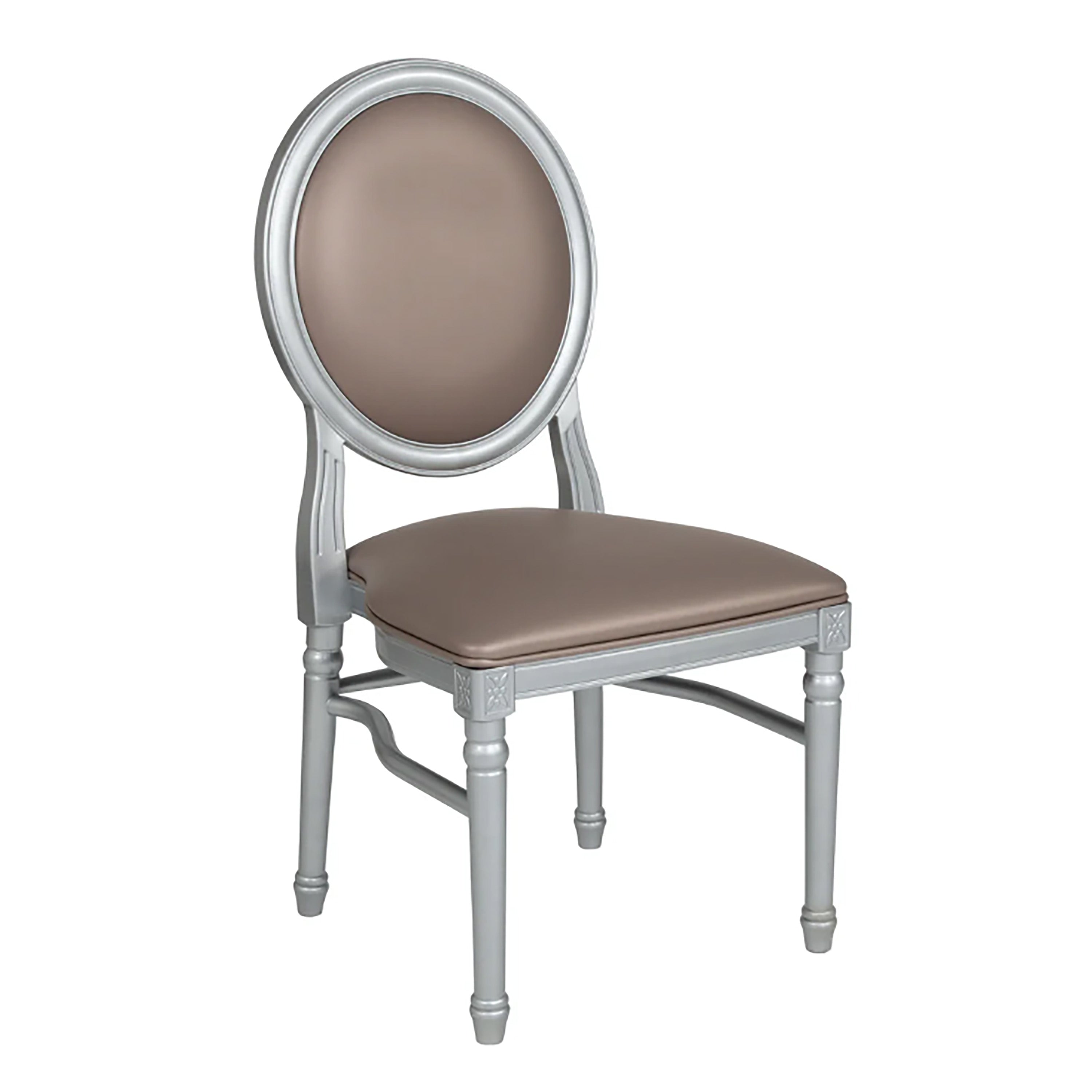 Chair, Louis XVI Resin Taupe on Silver