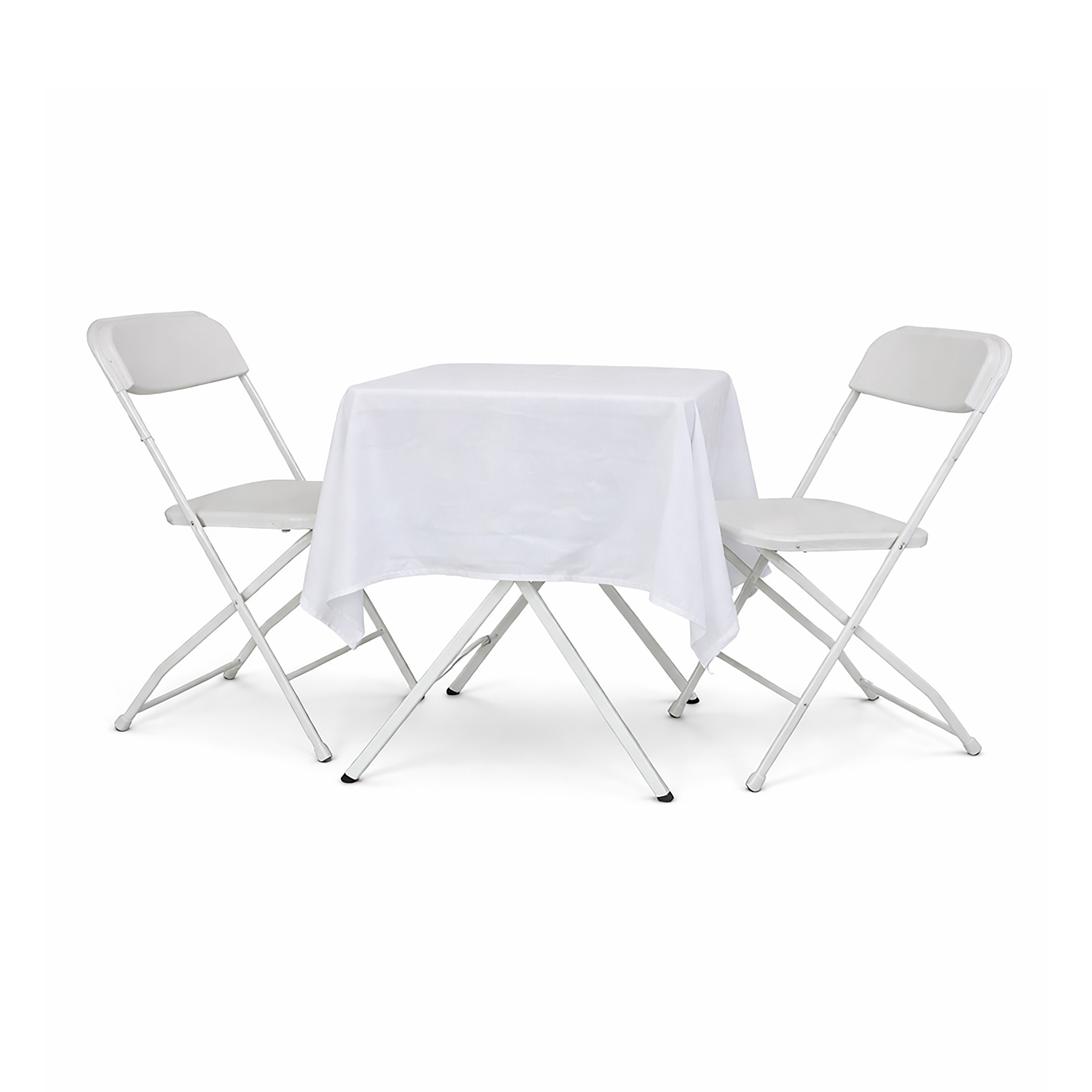 Table 27" Sq, 2 Folding Chairs & 54" Sq Tablecloth Kit White