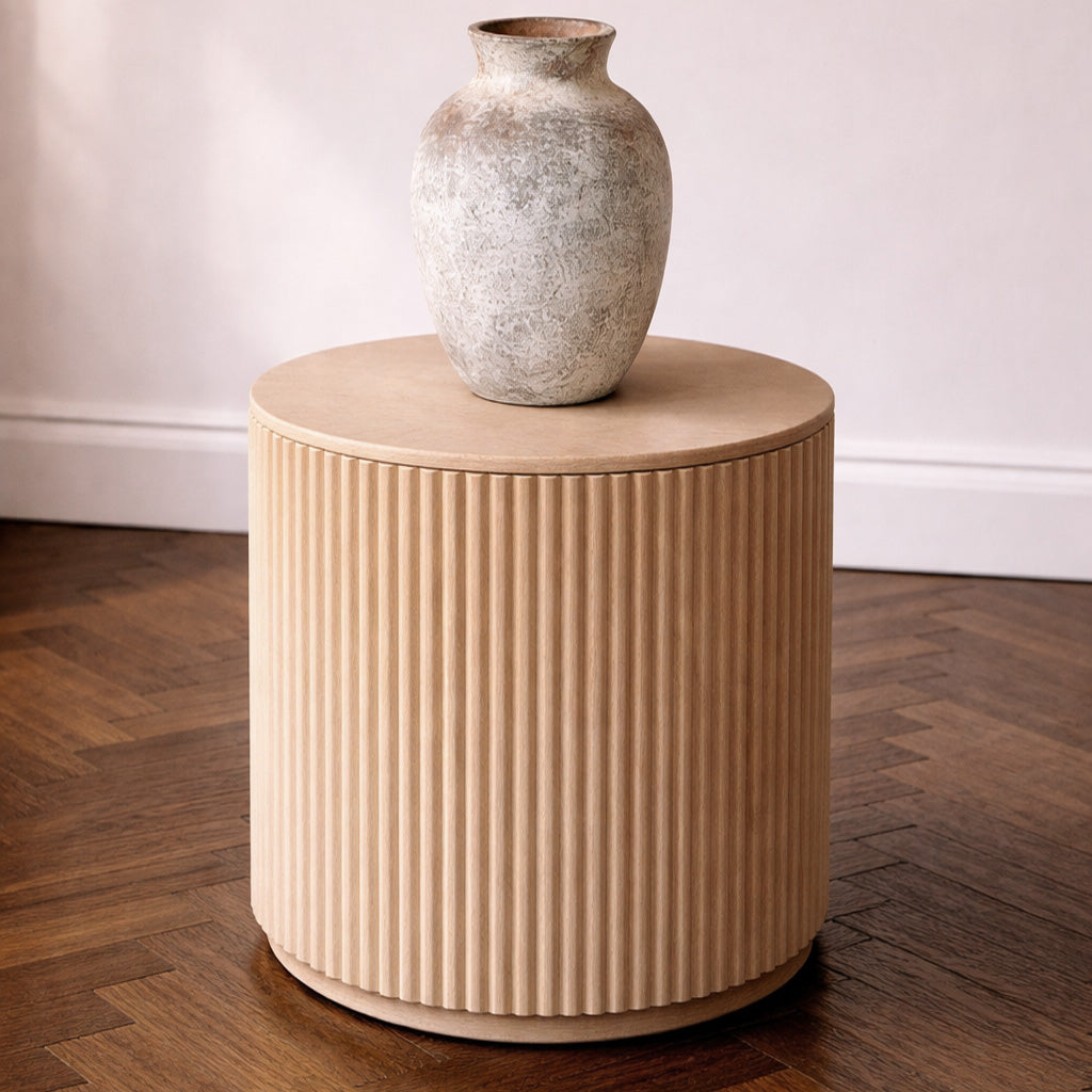 Side Table, Fluted Rubberwood Natural
