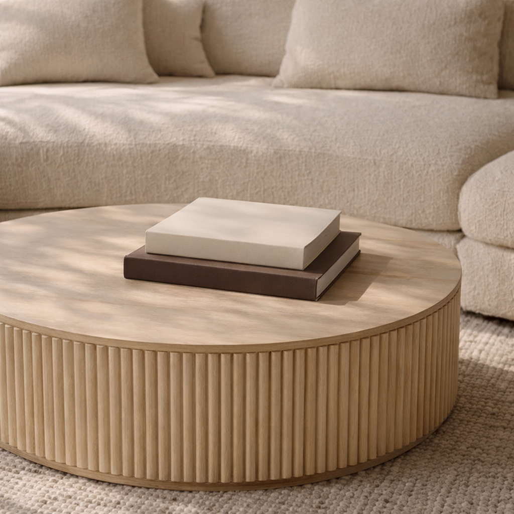 Coffee Table, Fluted Rubberwood Natural