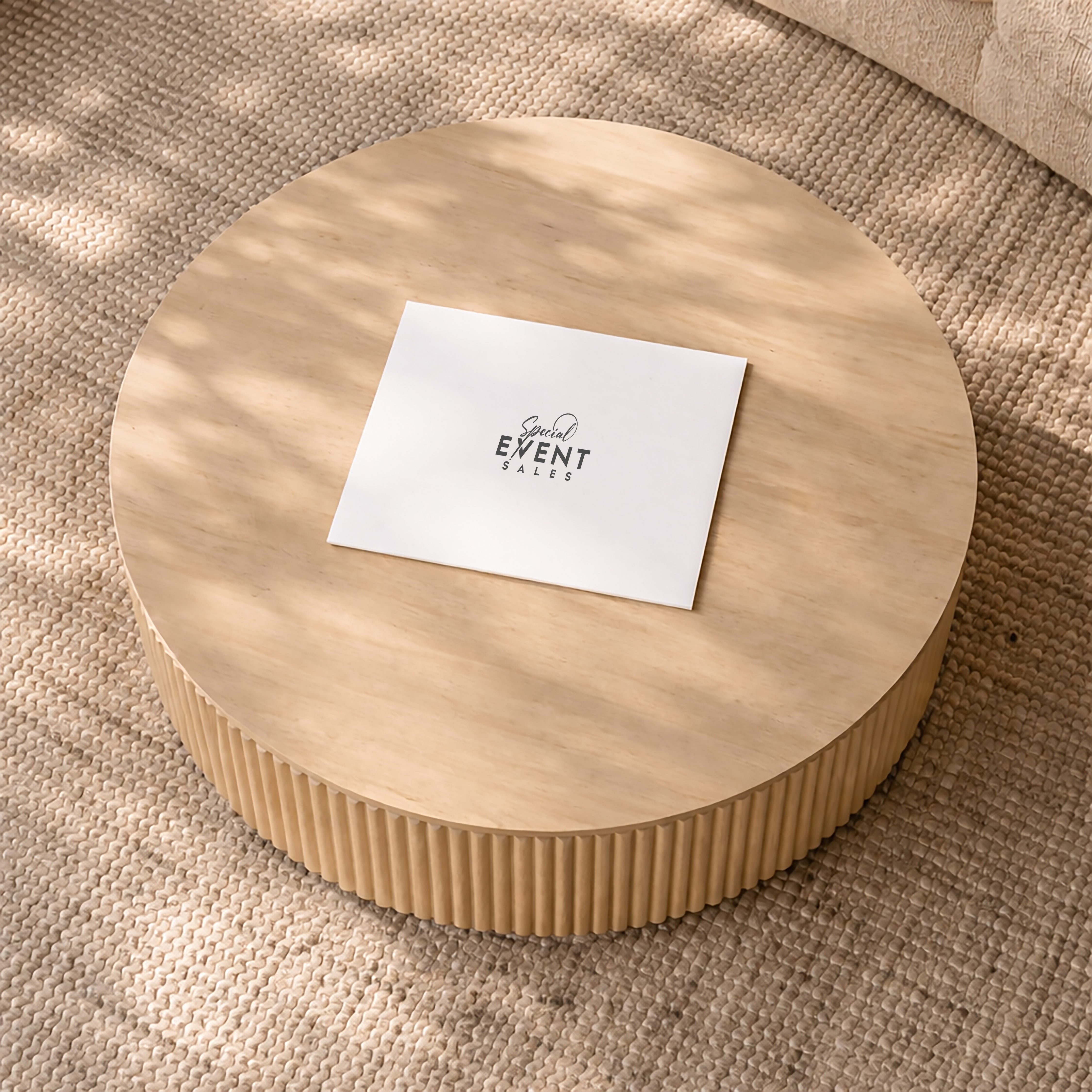 Coffee Table, Fluted Rubberwood Natural