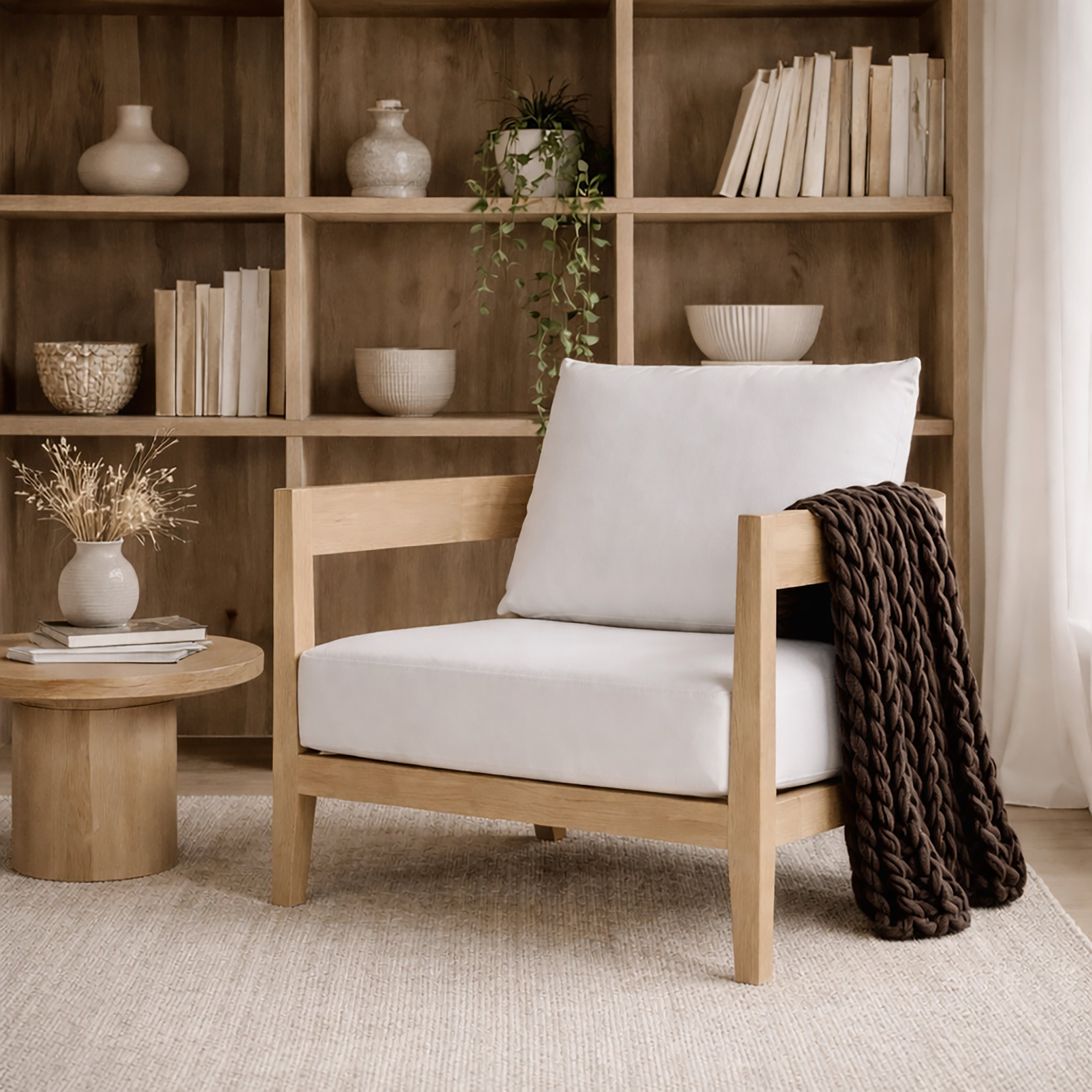 Balmain Lounge Armchair, White Linen