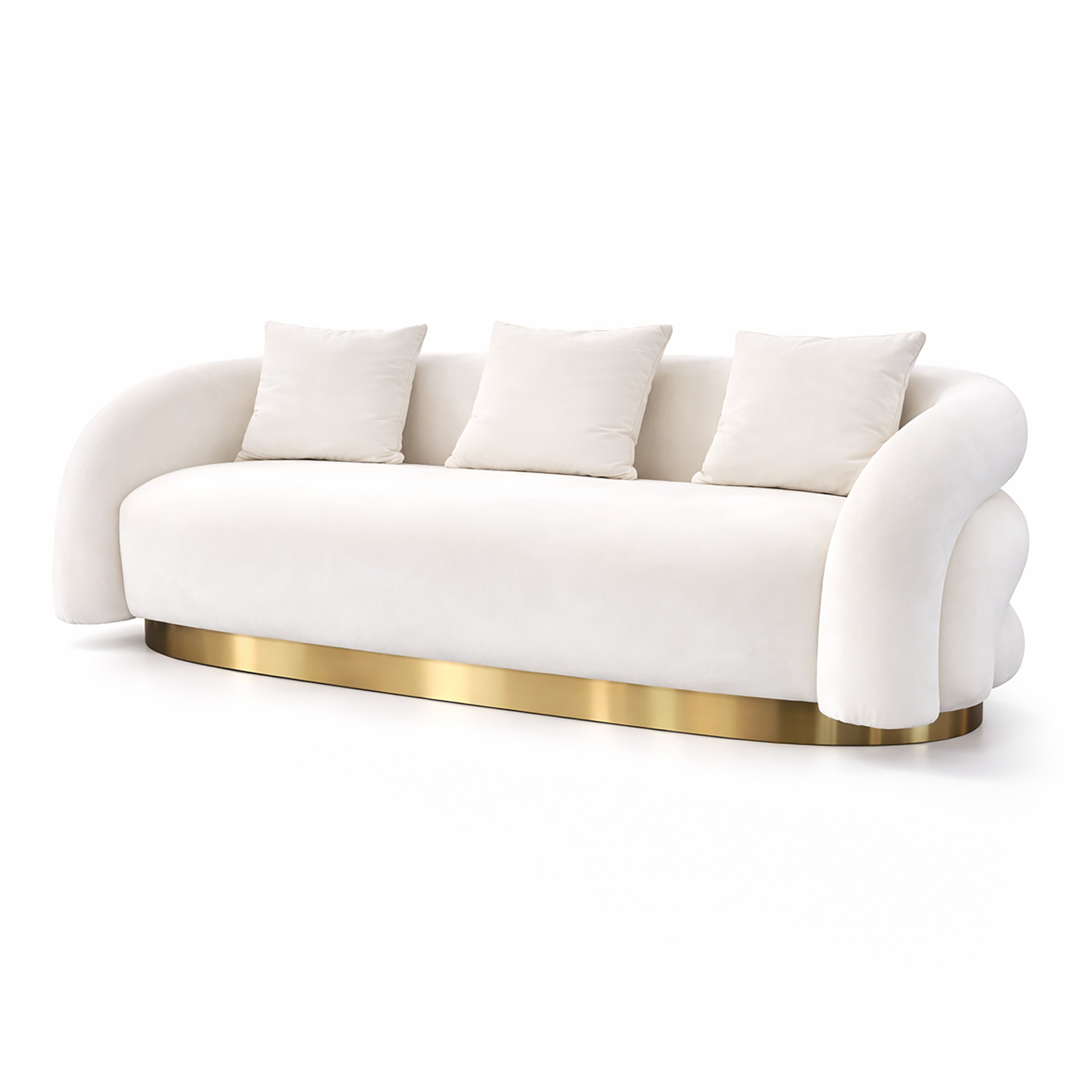 Barrel Sofa, White Velvet With Gold Accent Base