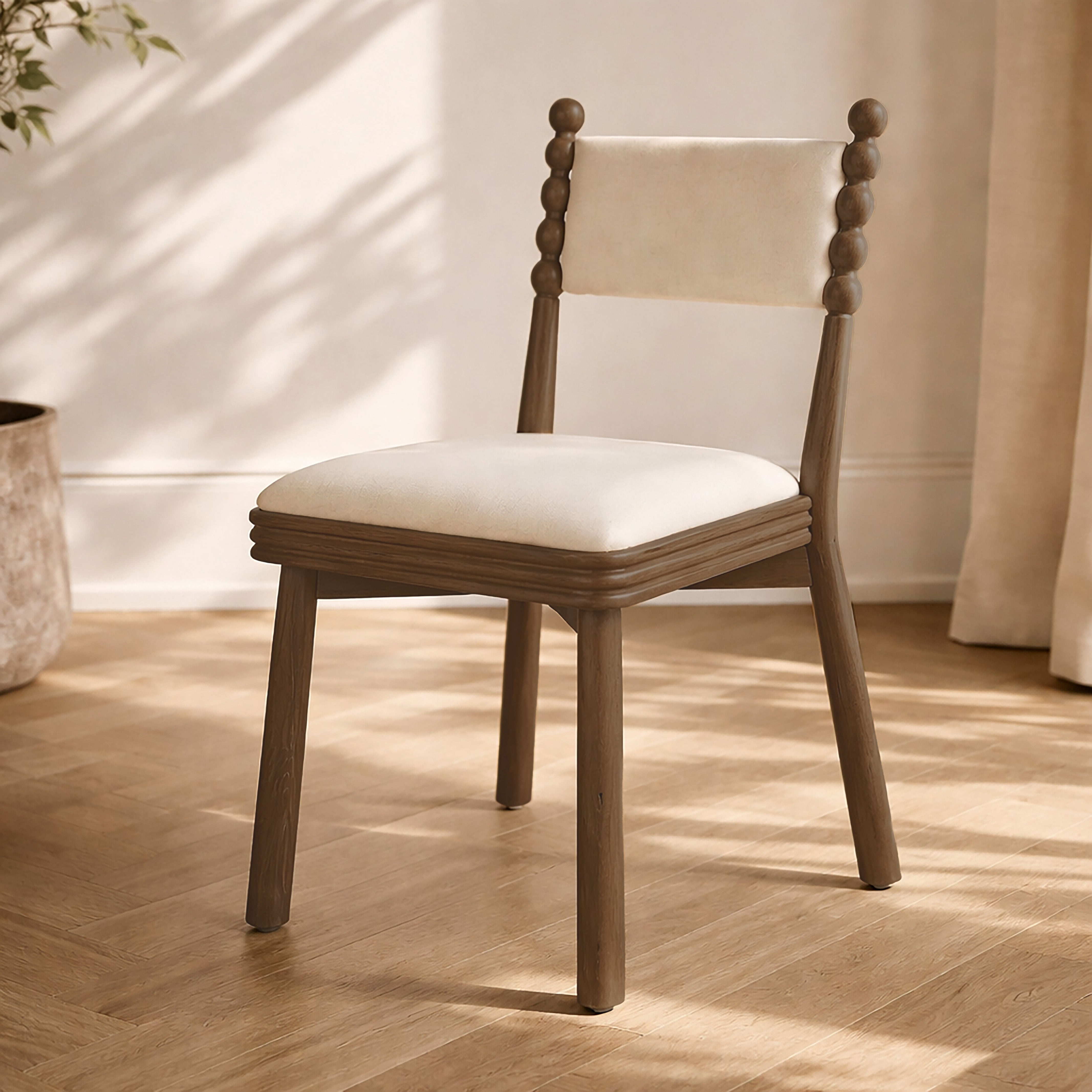 Bobbin Dining Chair With White Linen Seat