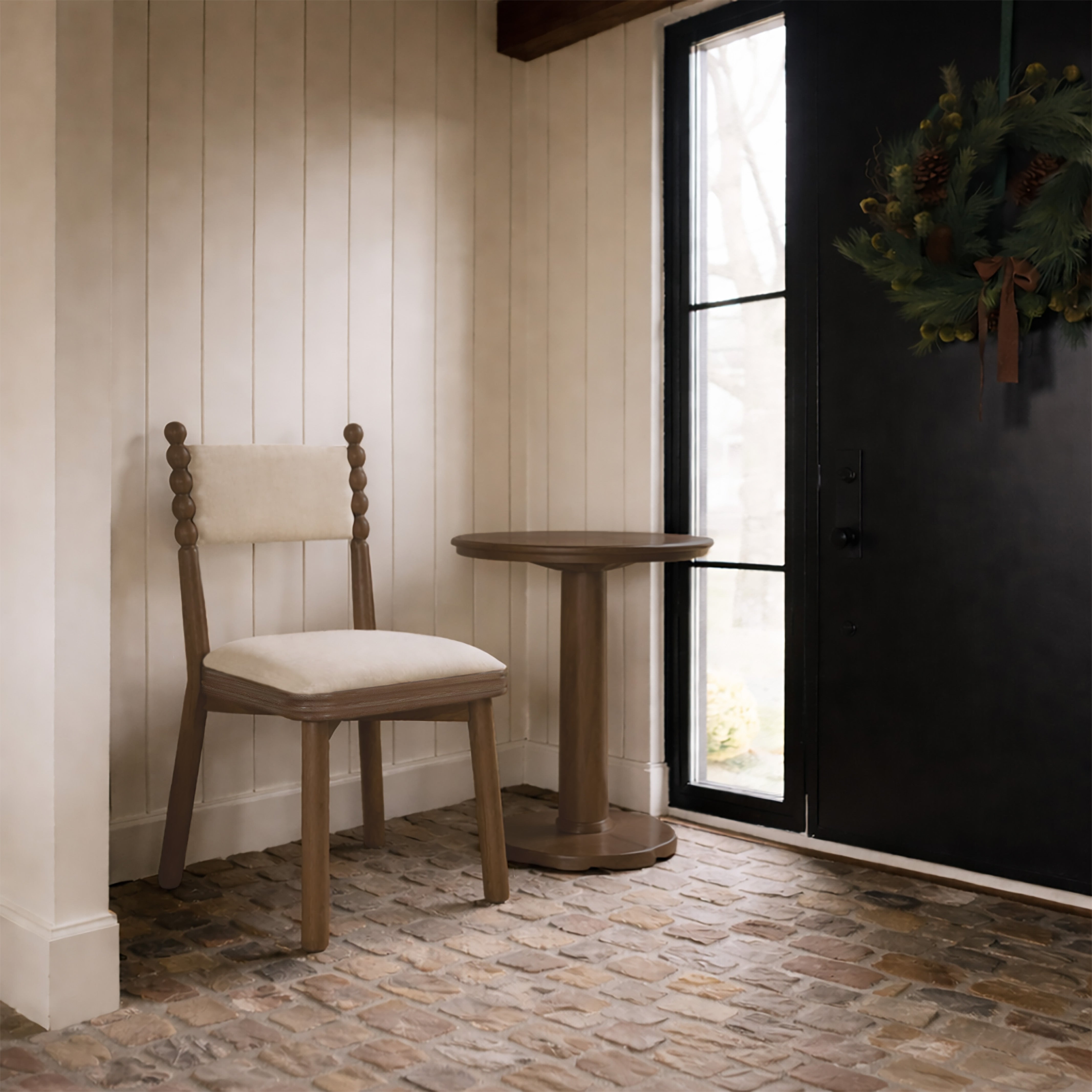 Bobbin Dining Chair With White Linen Seat