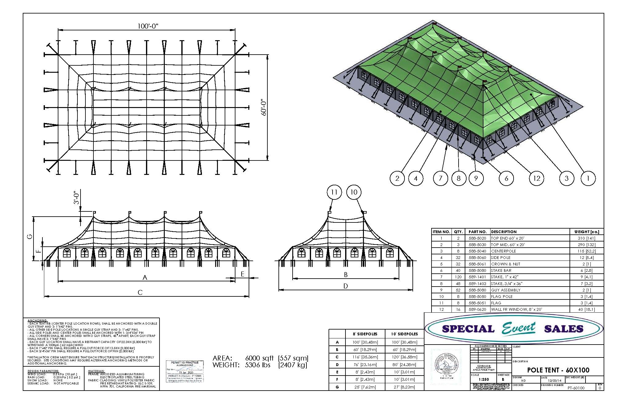 Pole Tent 60’ x 100’ White Tents - Pole
