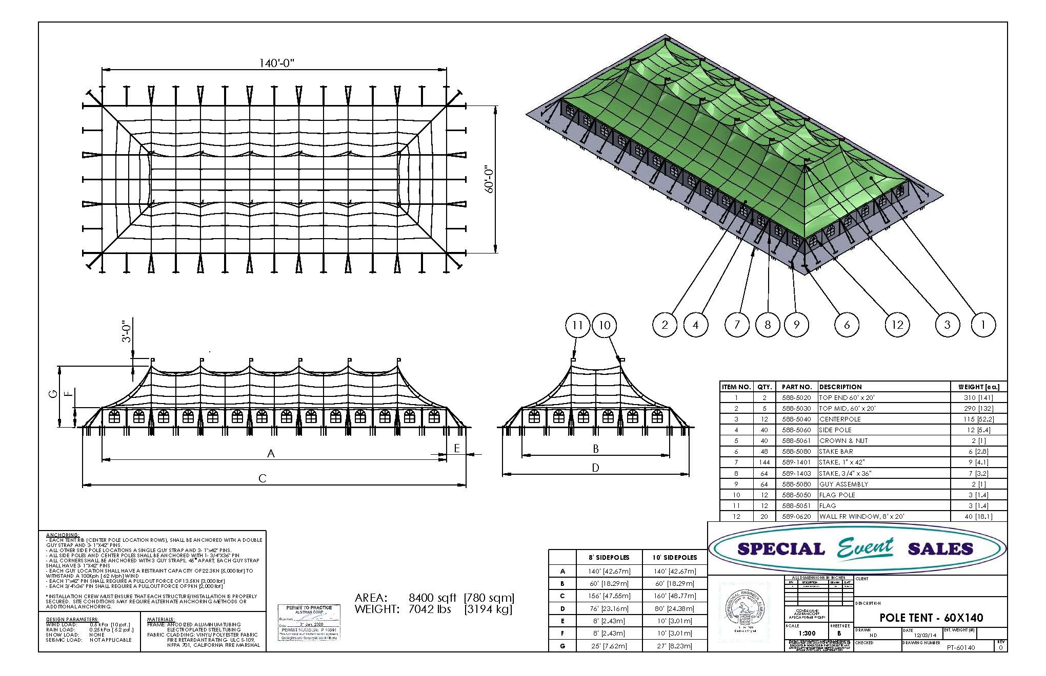 Pole Tent 60’ x 140’ White Tents - Pole