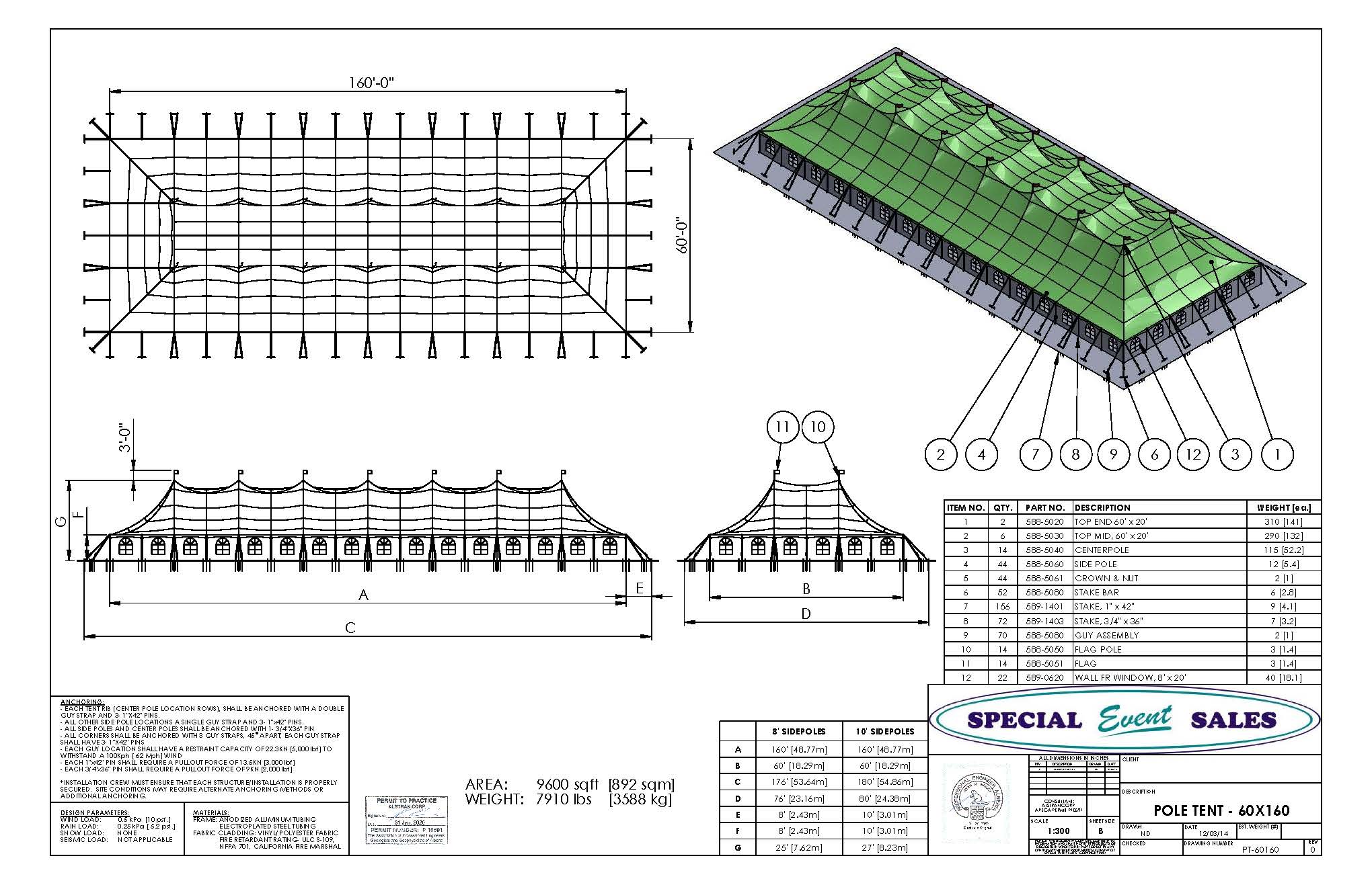 Pole Tent 60’ x 160’ White Tents - Pole