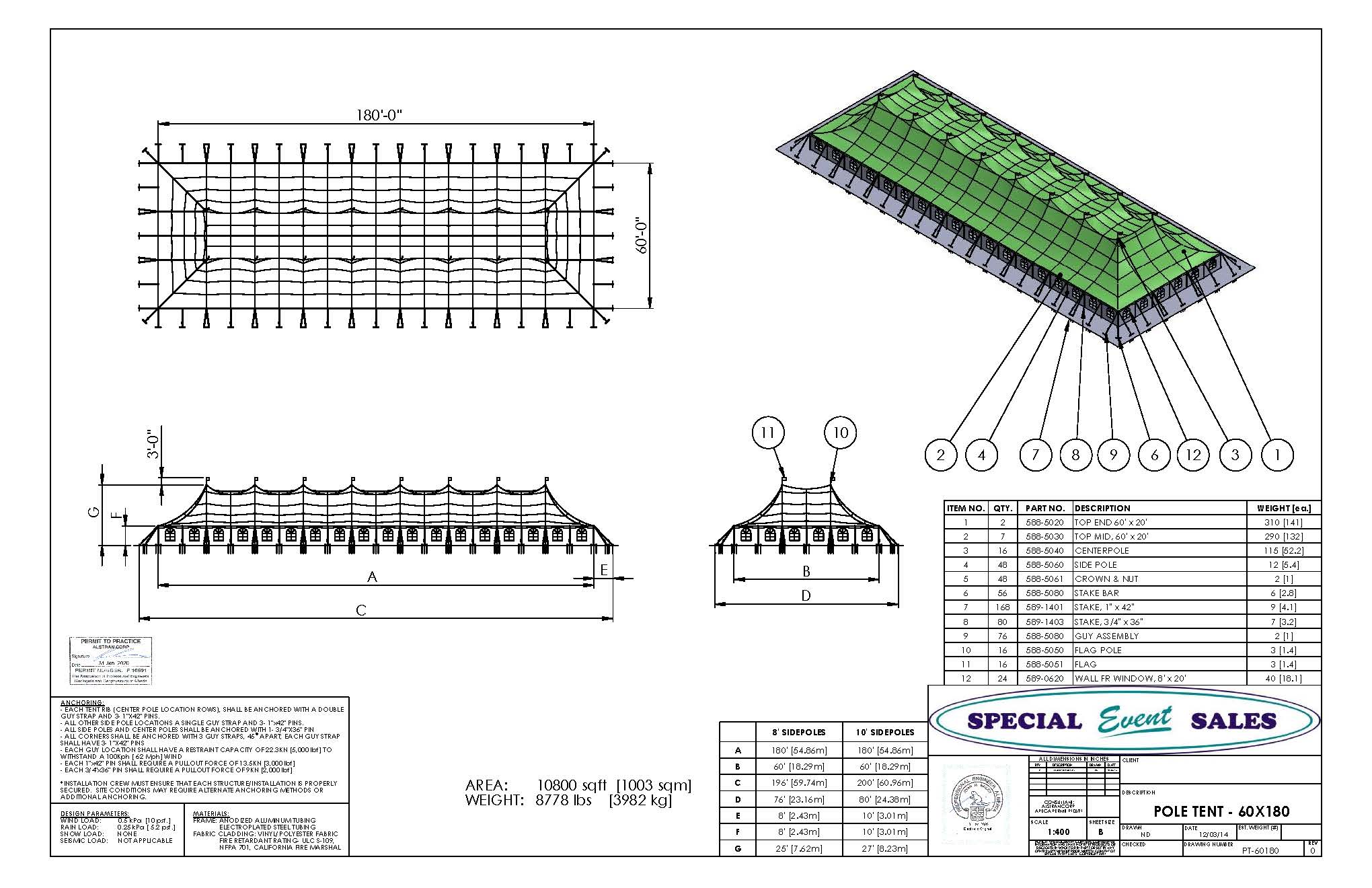 Pole Tent 60’ x 180’ White Tents - Pole