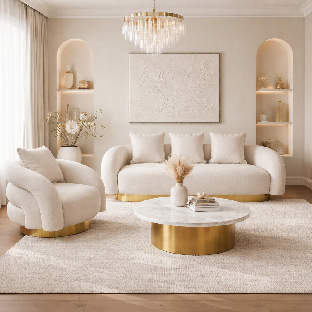Modern white and gold living room furniture
