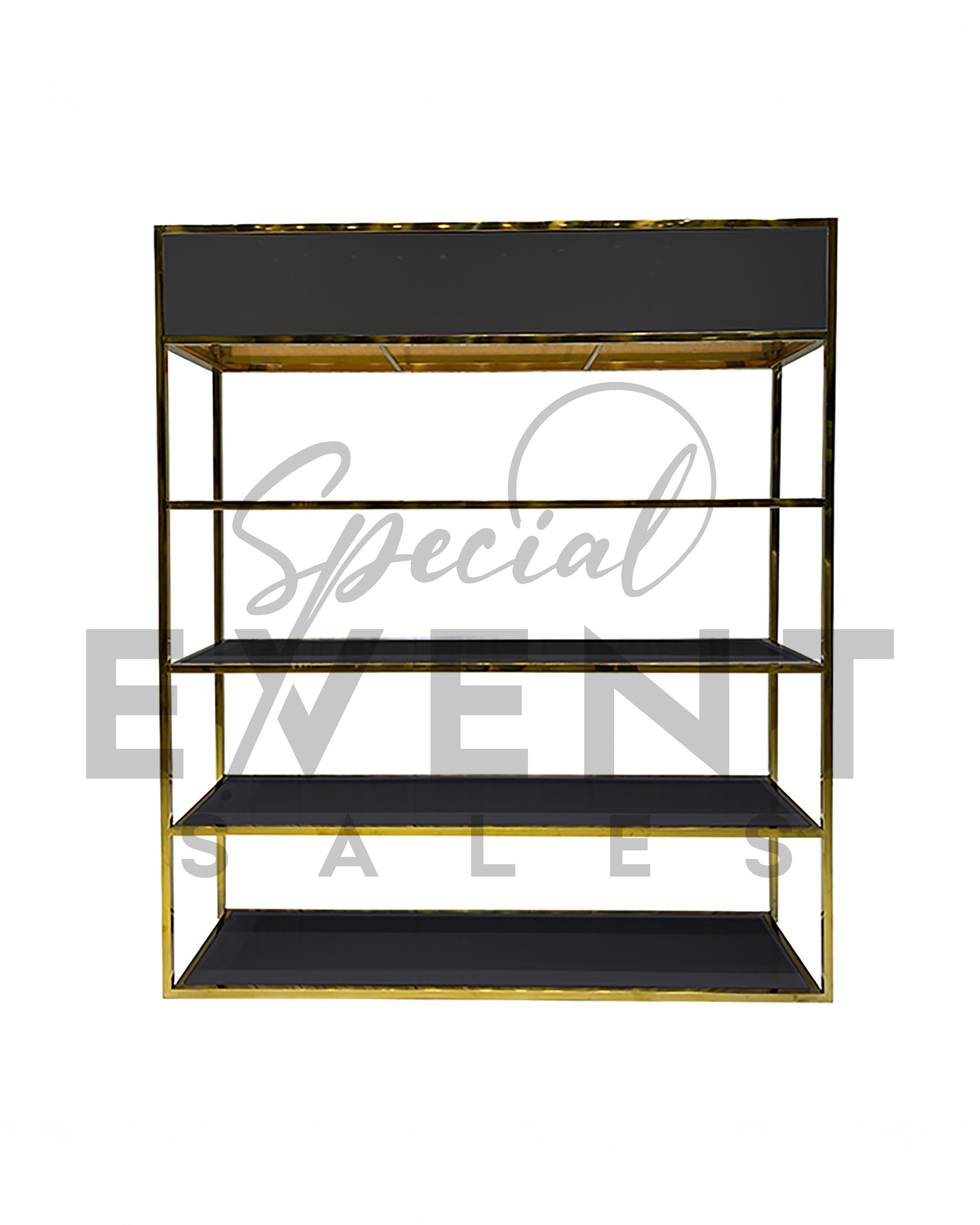 display storage in gold and black acrylic