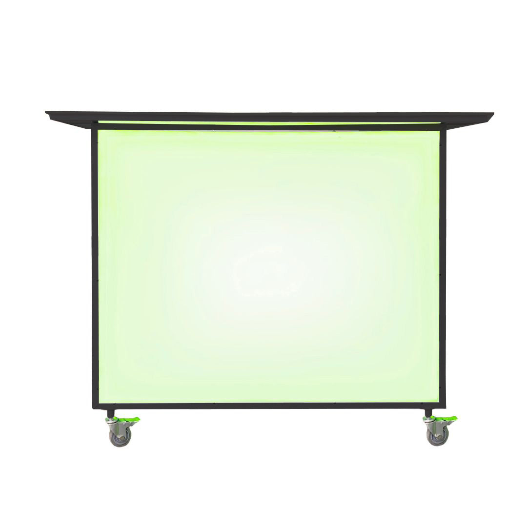 Mobile folding event bar with black metal trim. Popular amongst rental companies.