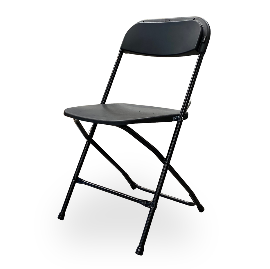 Black folding chair on a white background
