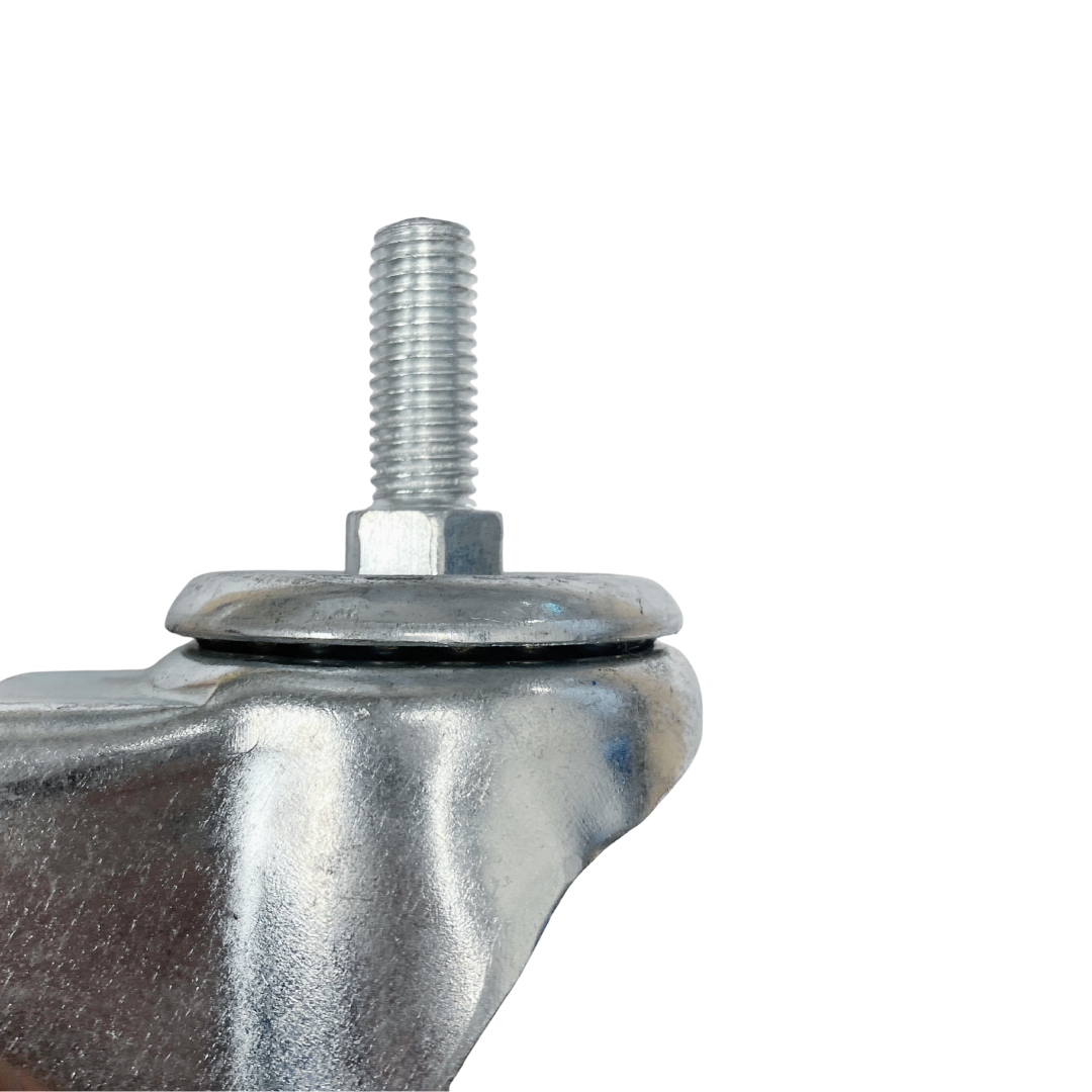 Silver Caster Wheel closeup shot with bolt on a white background