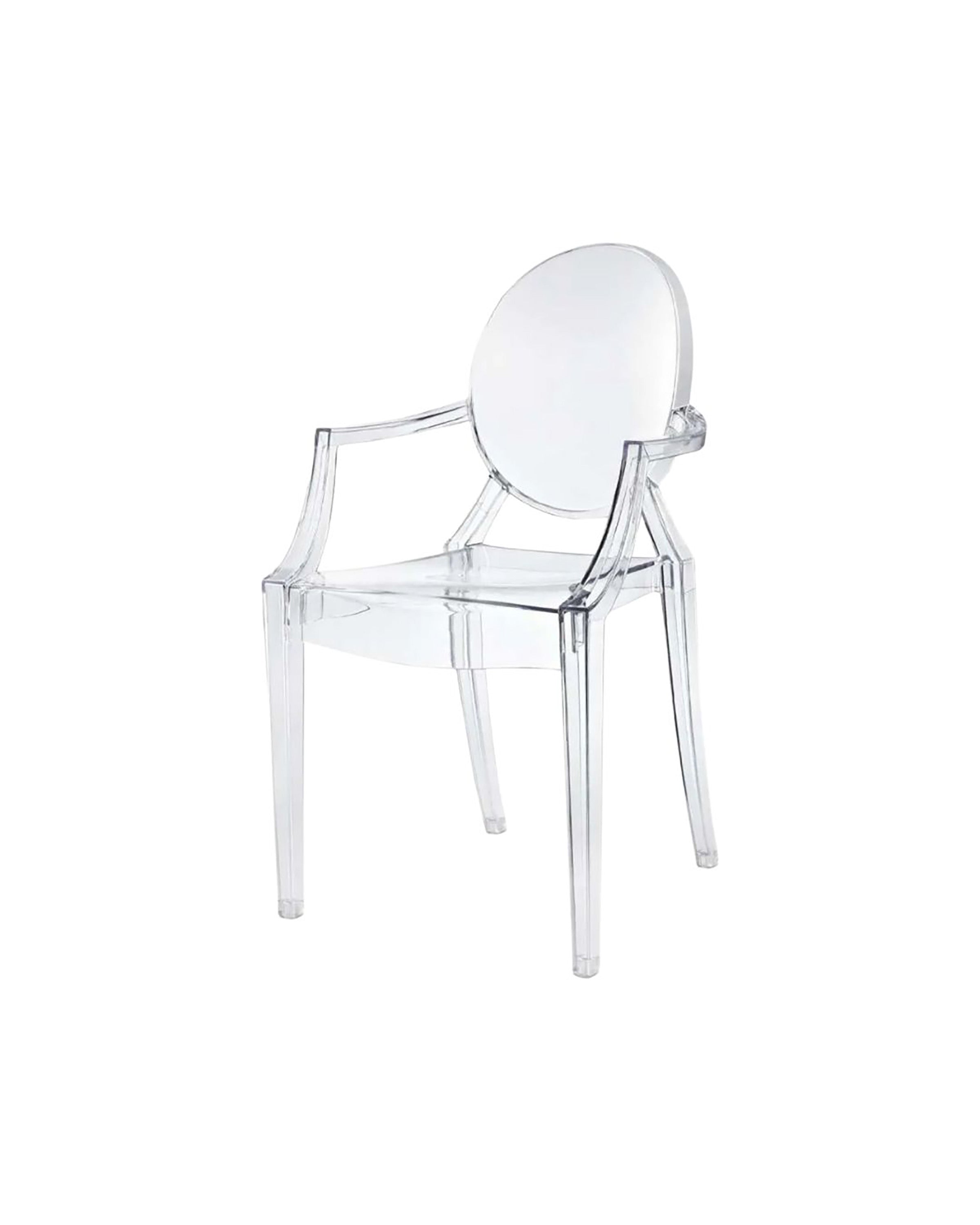 transparent clear ghost chair with arms for events.