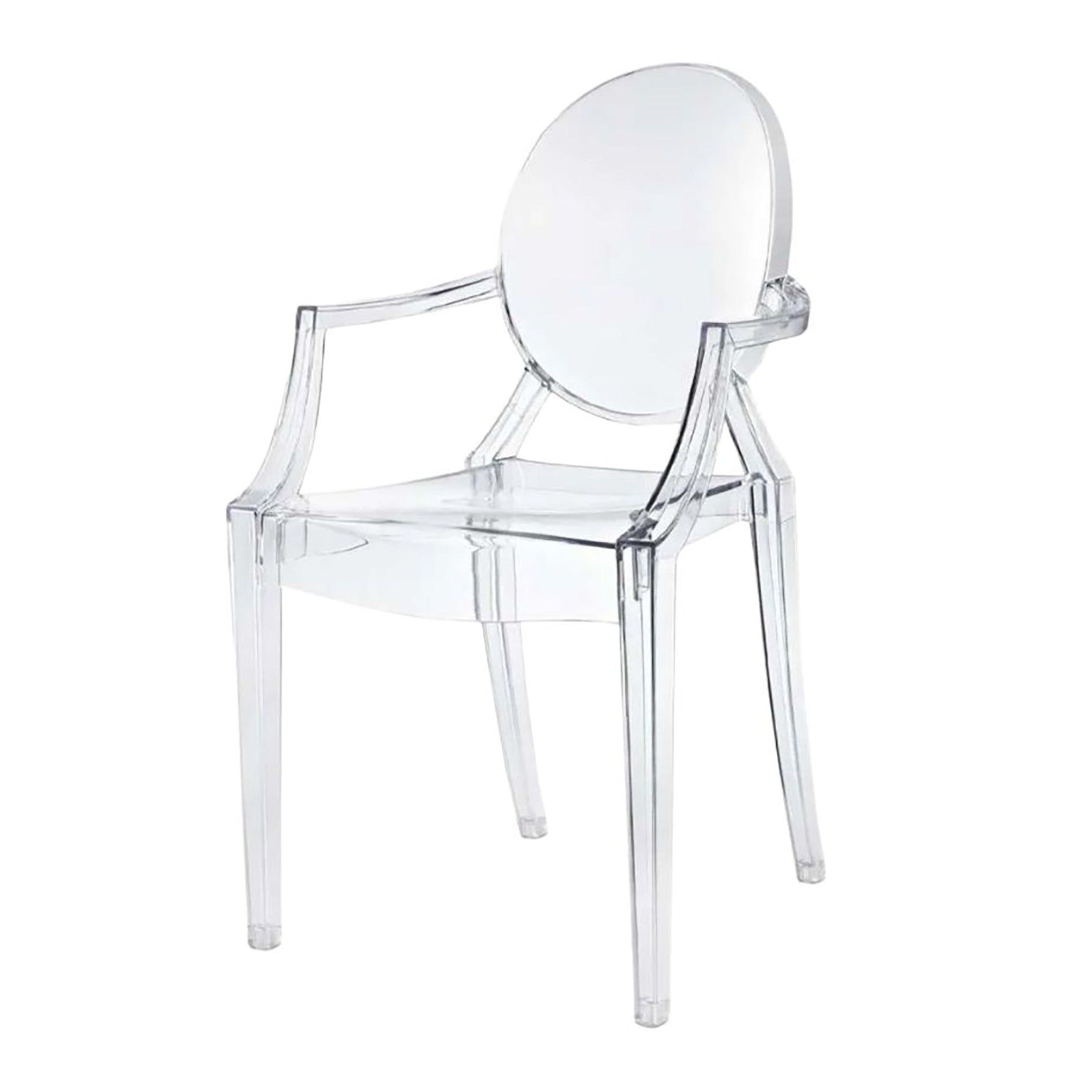 transparent clear ghost chair with arms for events.