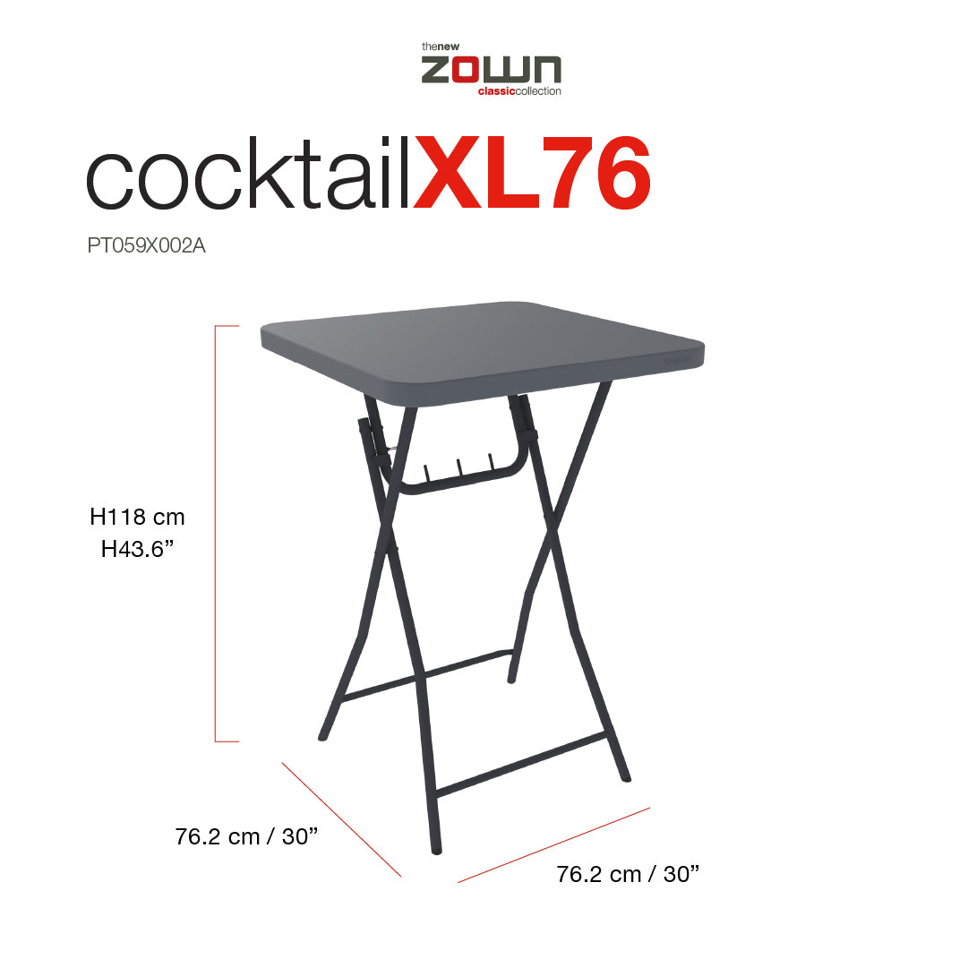 Zown Folding Table, Cocktailxl76 30" Square X 43" High New Classic