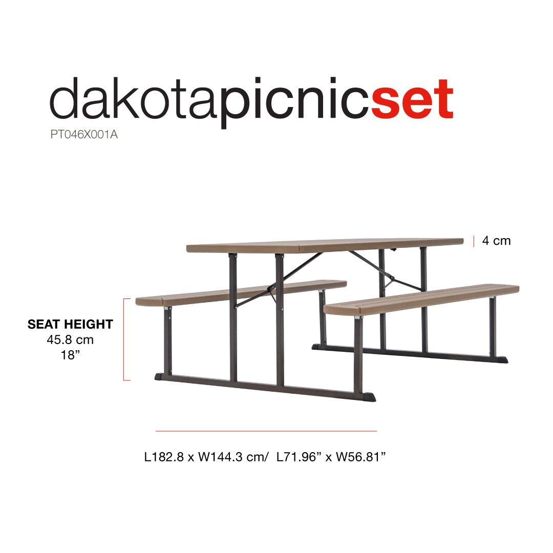 Table, DakotaPicnicSet 72" Folding Brown Woodgrain