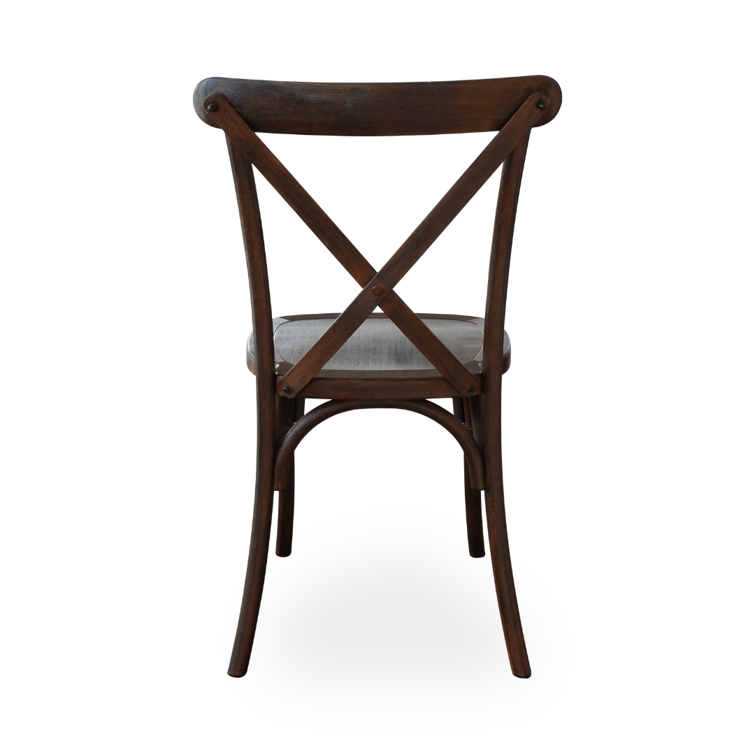 Wooden chair with crossback design.