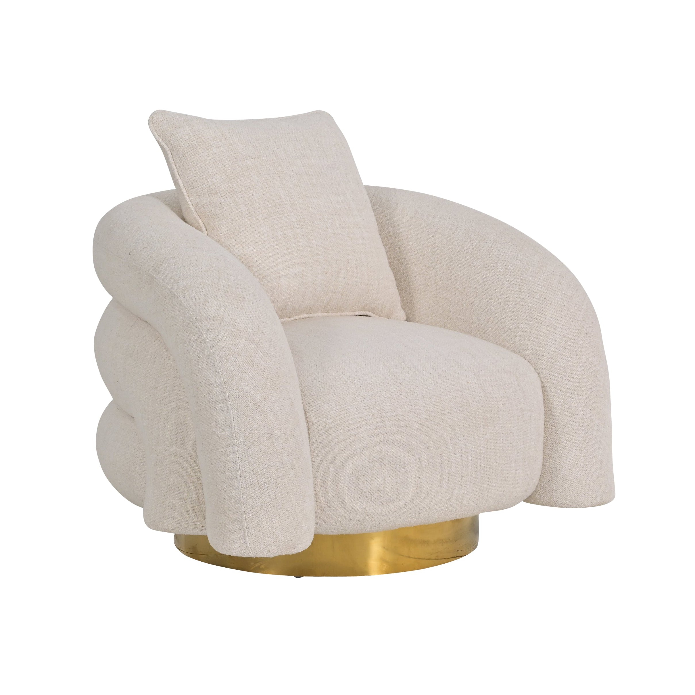 Barrel Chair, White Velvet Swivel With Gold Accent Base