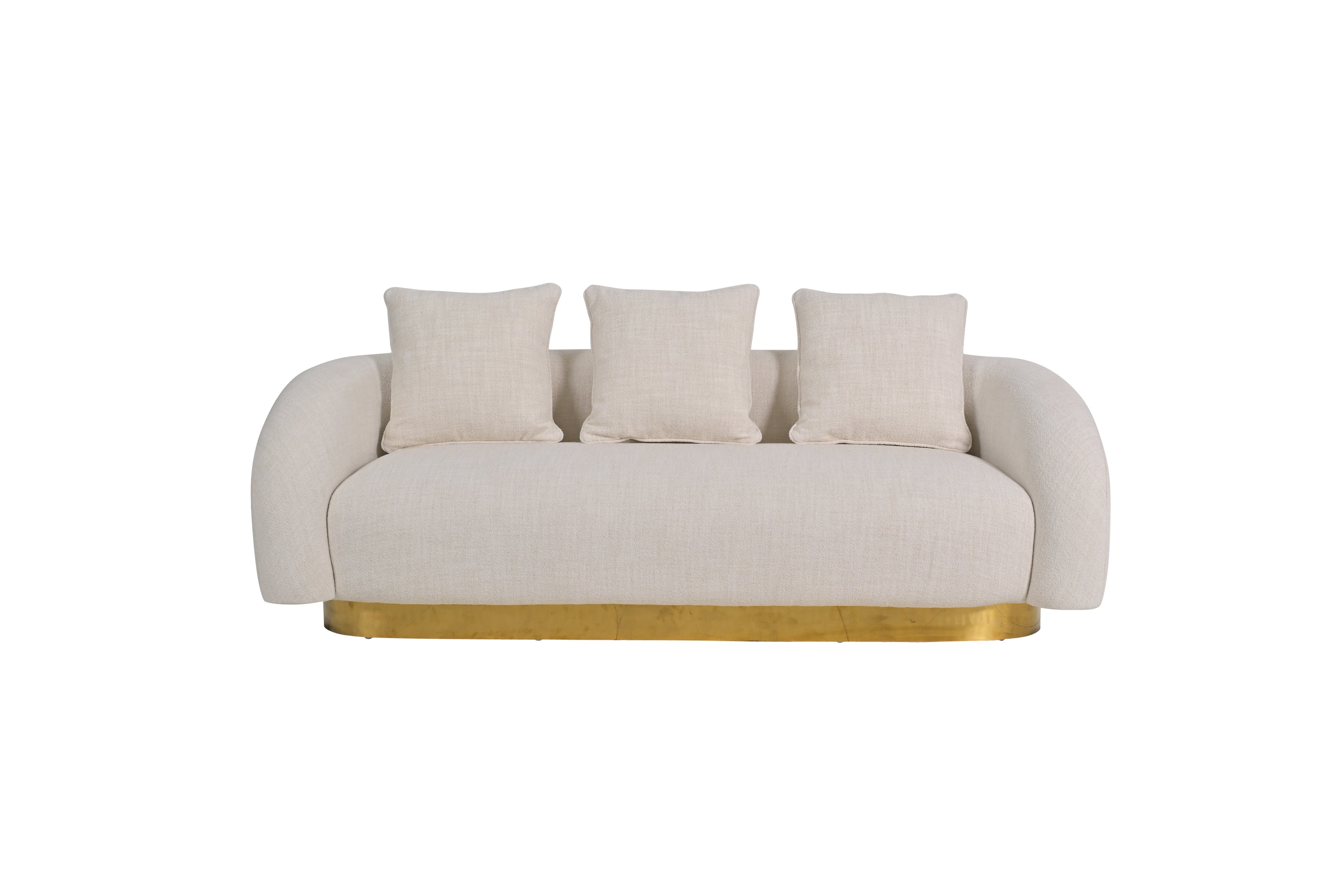 Barrel Sofa, White Velvet With Gold Accent Base