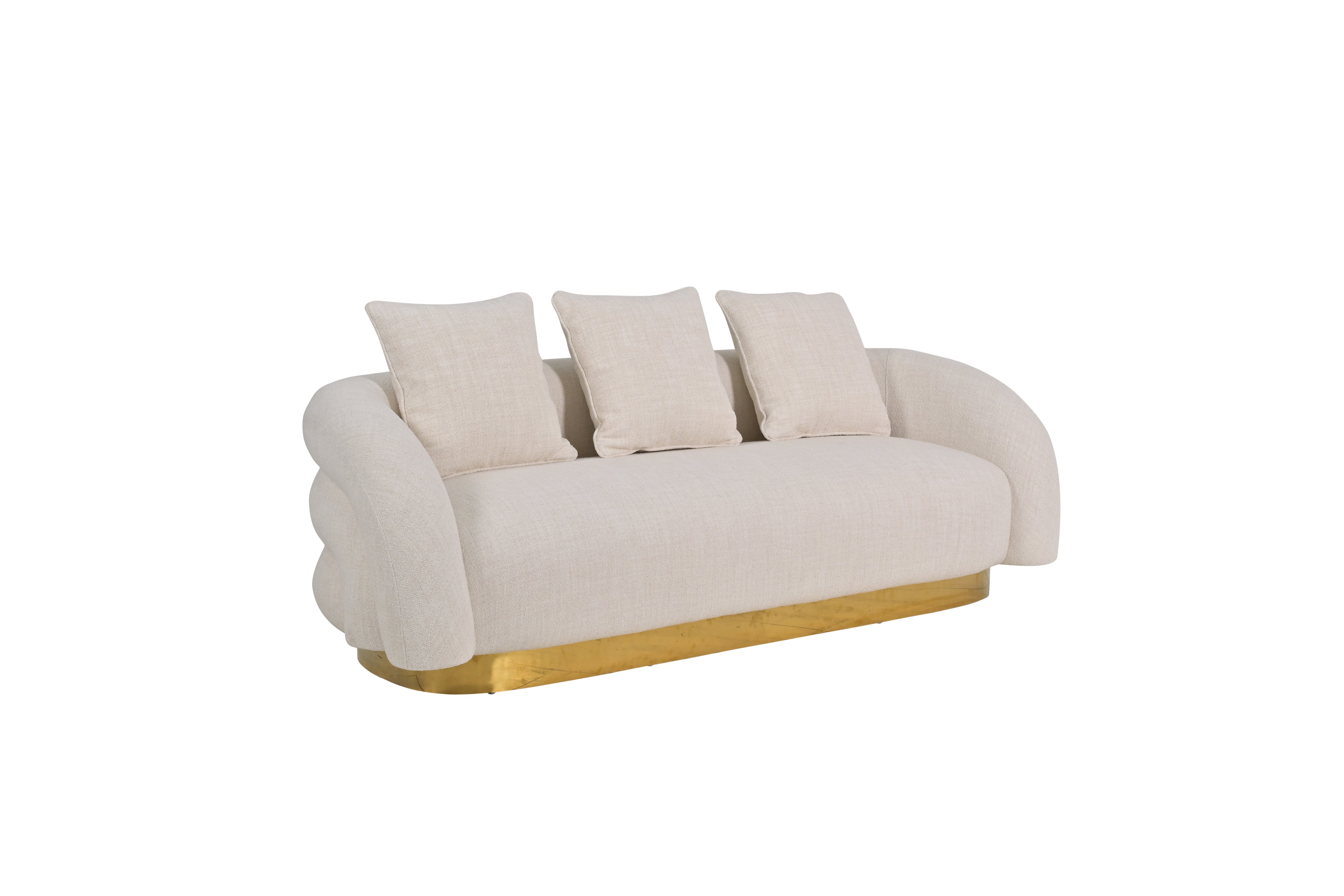 Barrel Sofa, White Velvet With Gold Accent Base