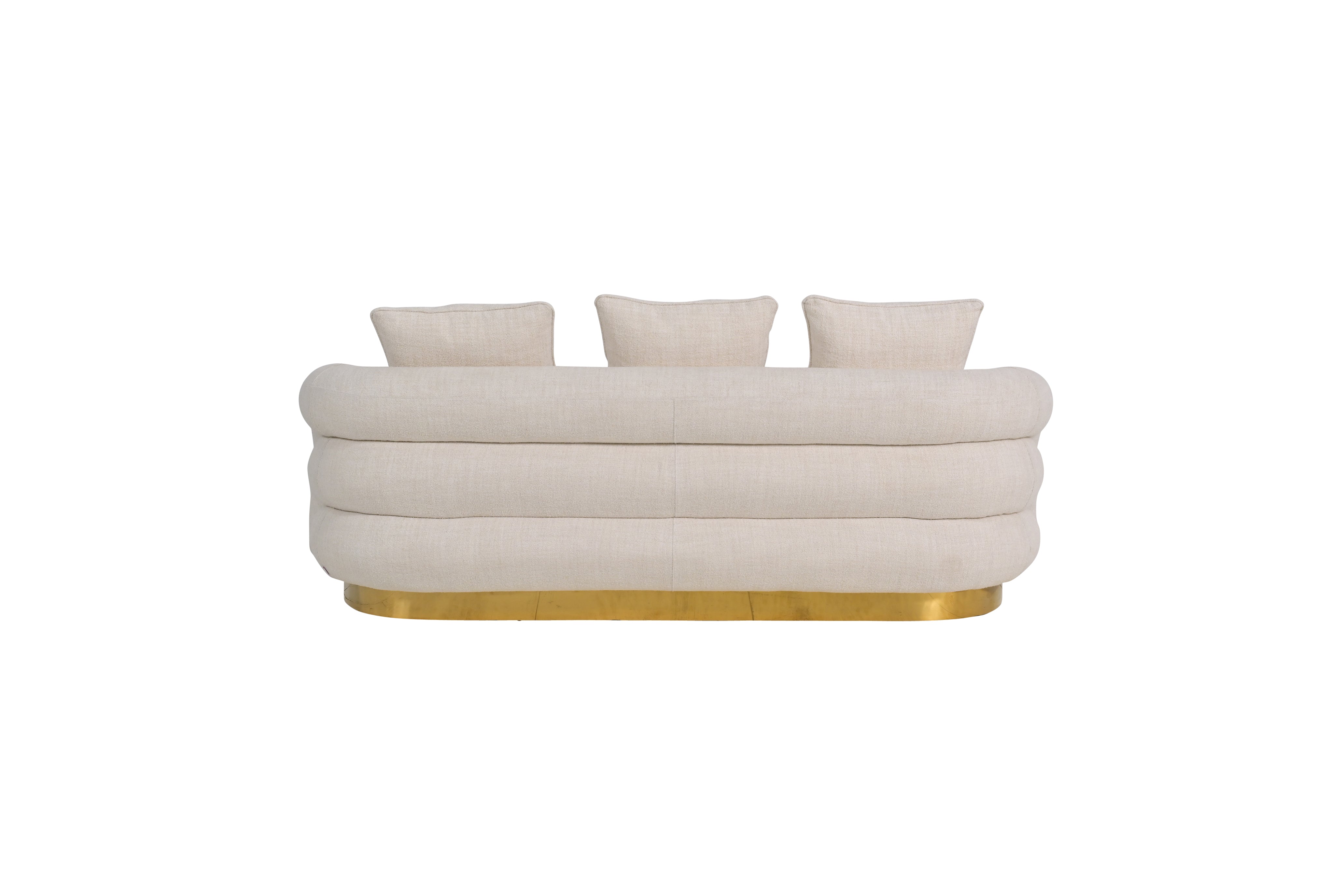 Barrel Sofa, White Velvet With Gold Accent Base