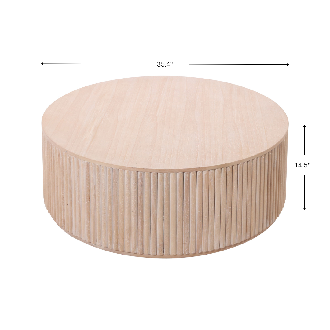 Coffee Table, Fluted Rubberwood Natural