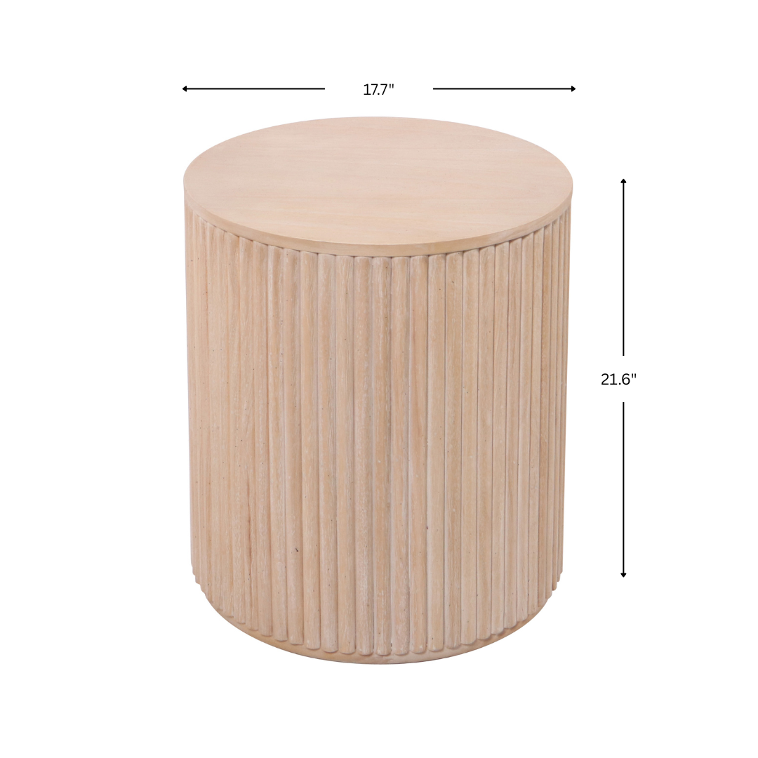 Side Table, Fluted Rubberwood Natural