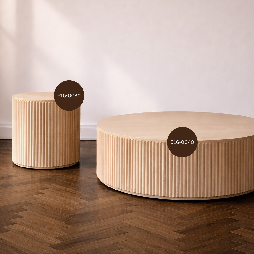 Coffee Table, Fluted Rubberwood Natural