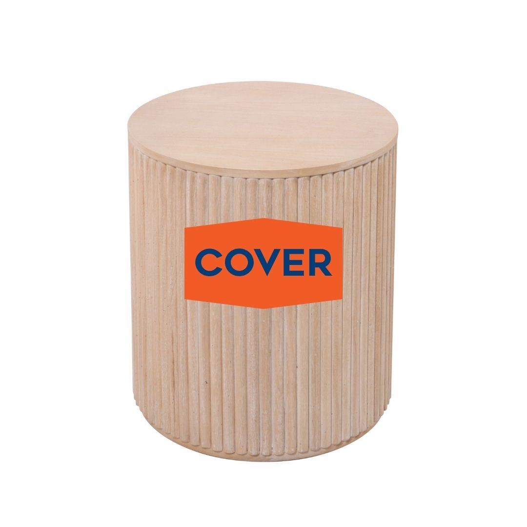Black Cover For Side Table, Fluted Rubberwood Natural