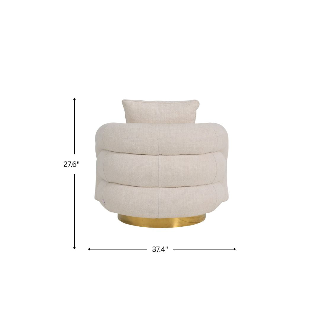 Barrel Chair, White Velvet Swivel With Gold Accent Base
