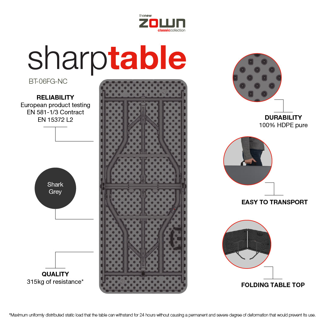 Zown Folding Table, Sharptable (30" x 72") Fold-In-Half New Classic