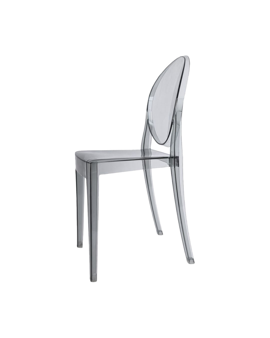 grey smoked color chair made from polycarbonate resin.