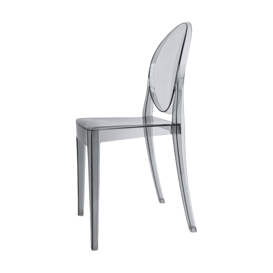 grey smoked color chair made from polycarbonate resin.