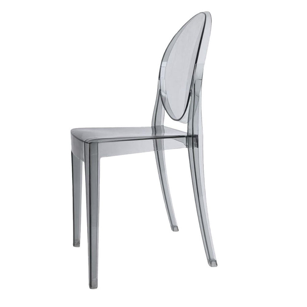 grey smoked color chair made from polycarbonate resin.