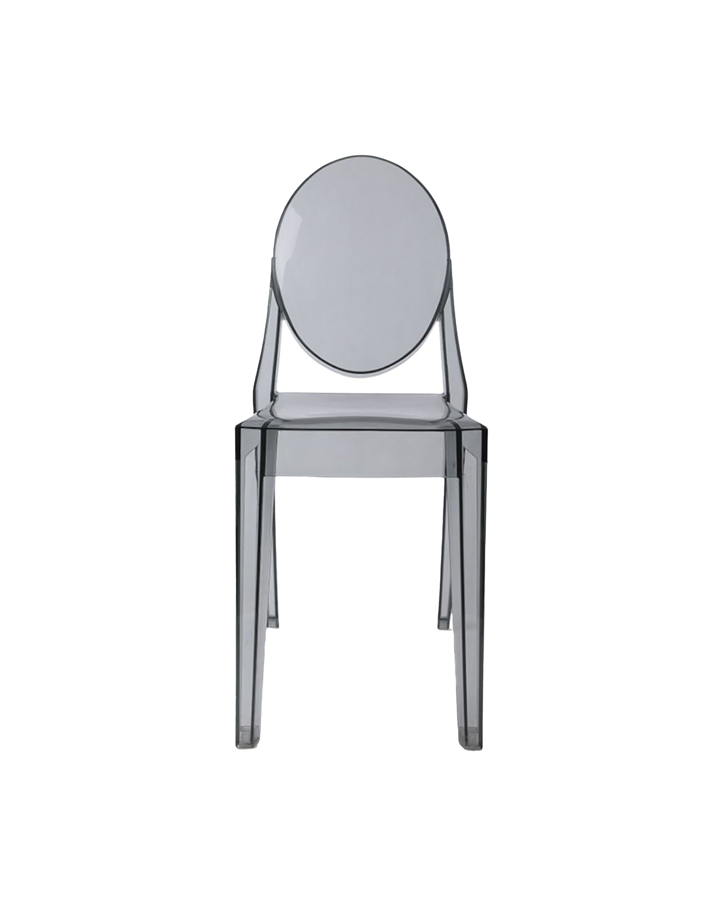 Grey smoked transparent resin Ghost event chair. No arms