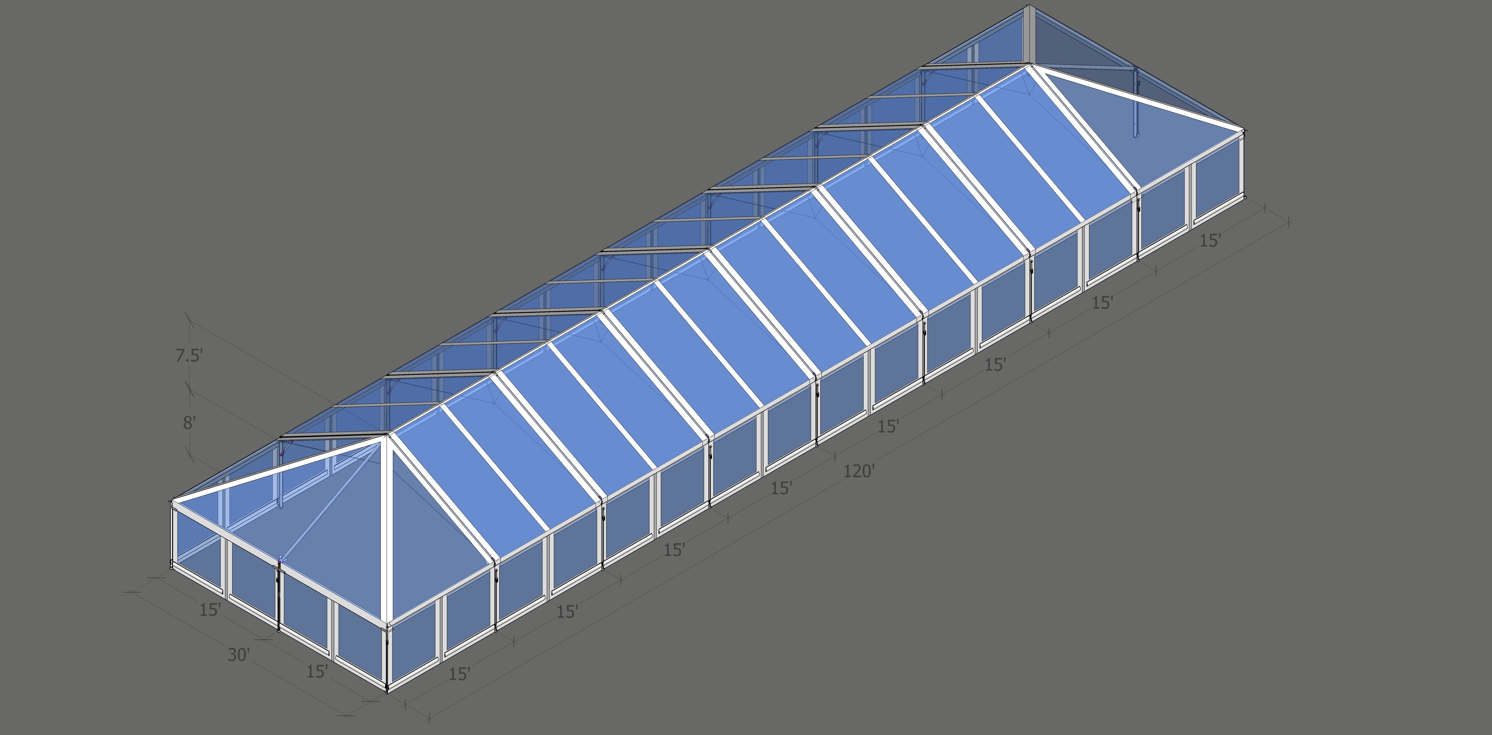 Turbotrack Tent 30’ x 120’ Clear Top & Walls Tents - Turbotrack Frame