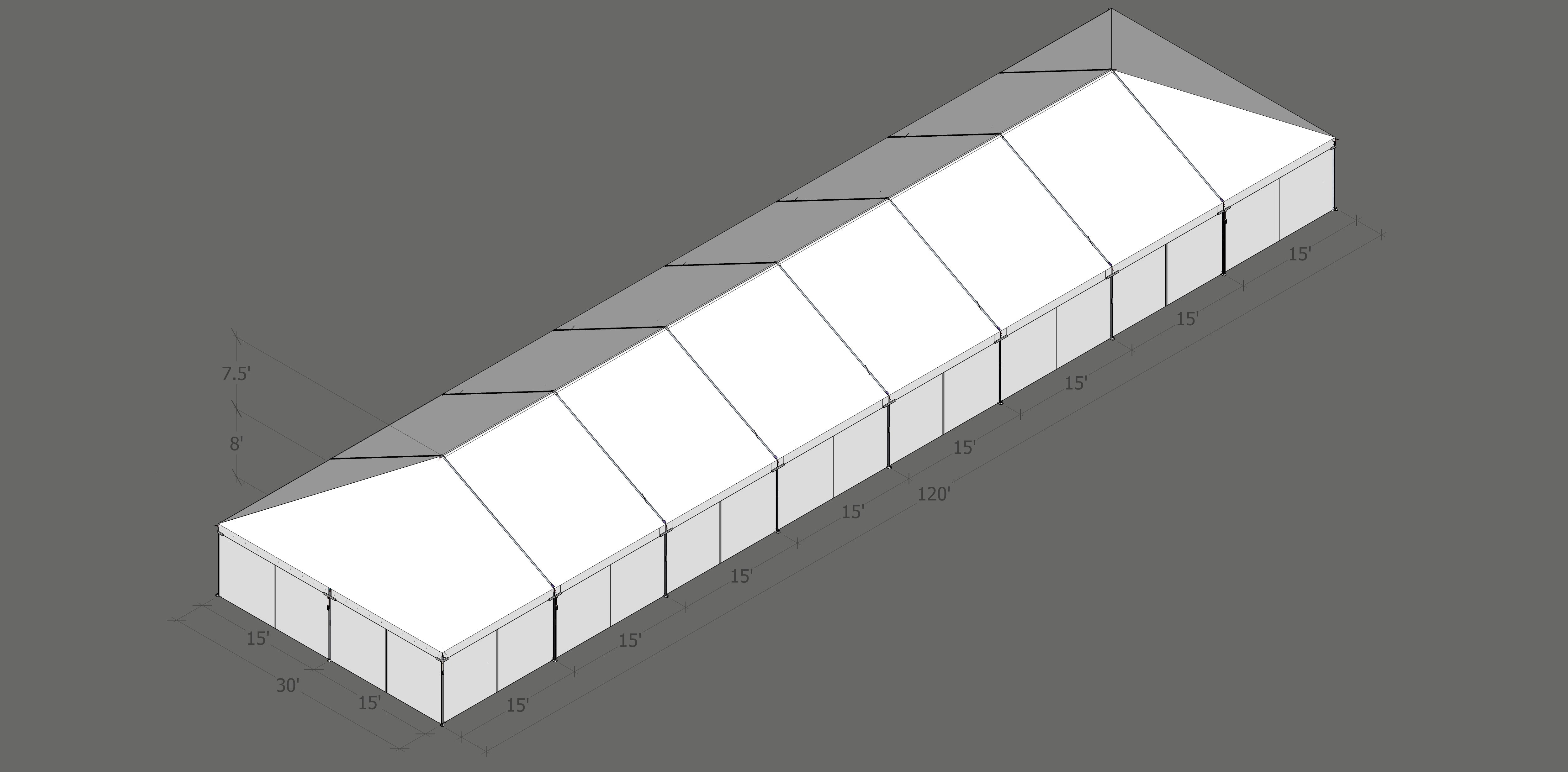 Turbotrack Tent 30’ x 120’ Plain Walls Tents - Turbotrack Frame