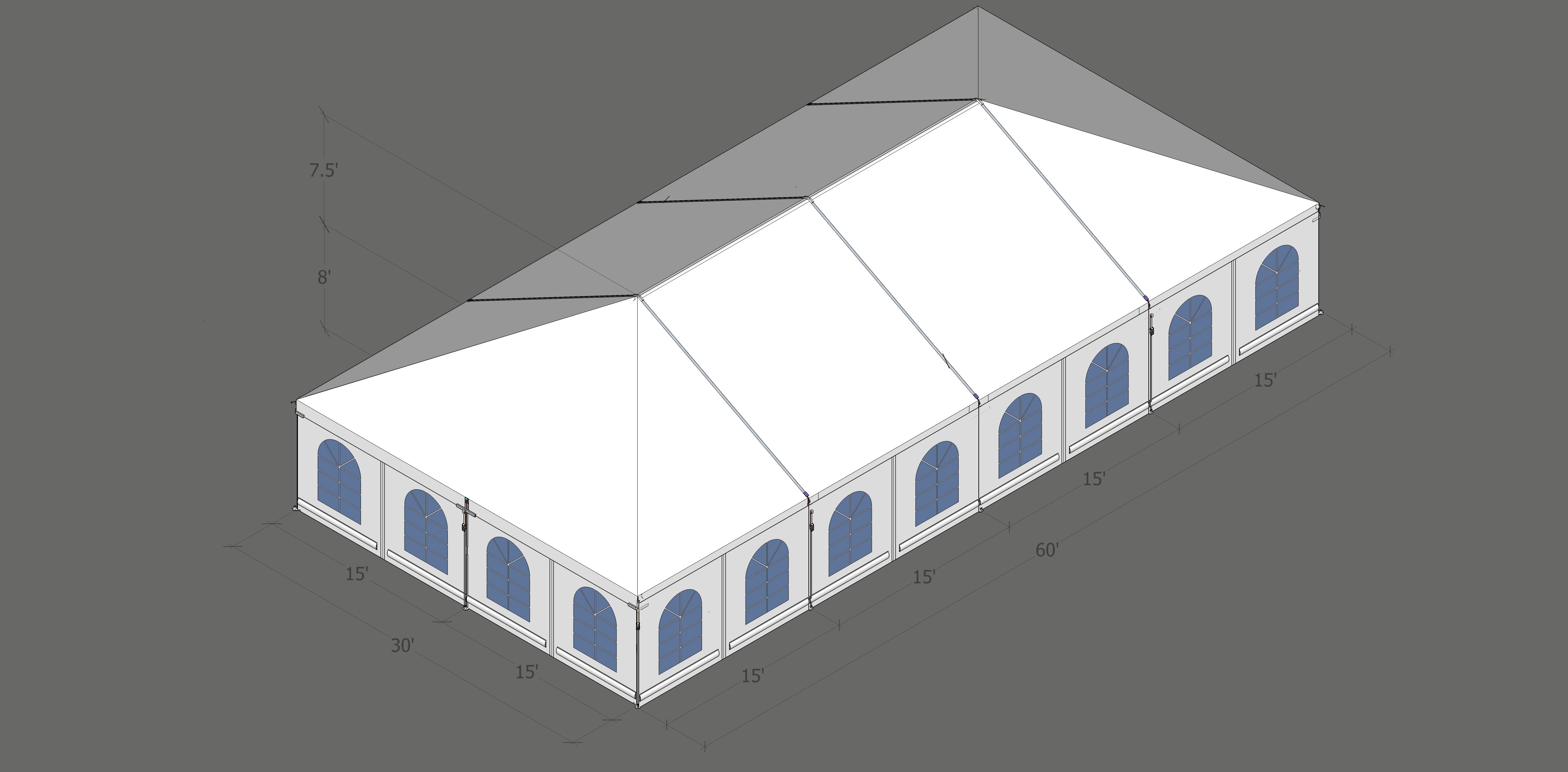 Turbotrack Tent 30’ x 60’ French Window Walls Tents - Turbotrack Frame