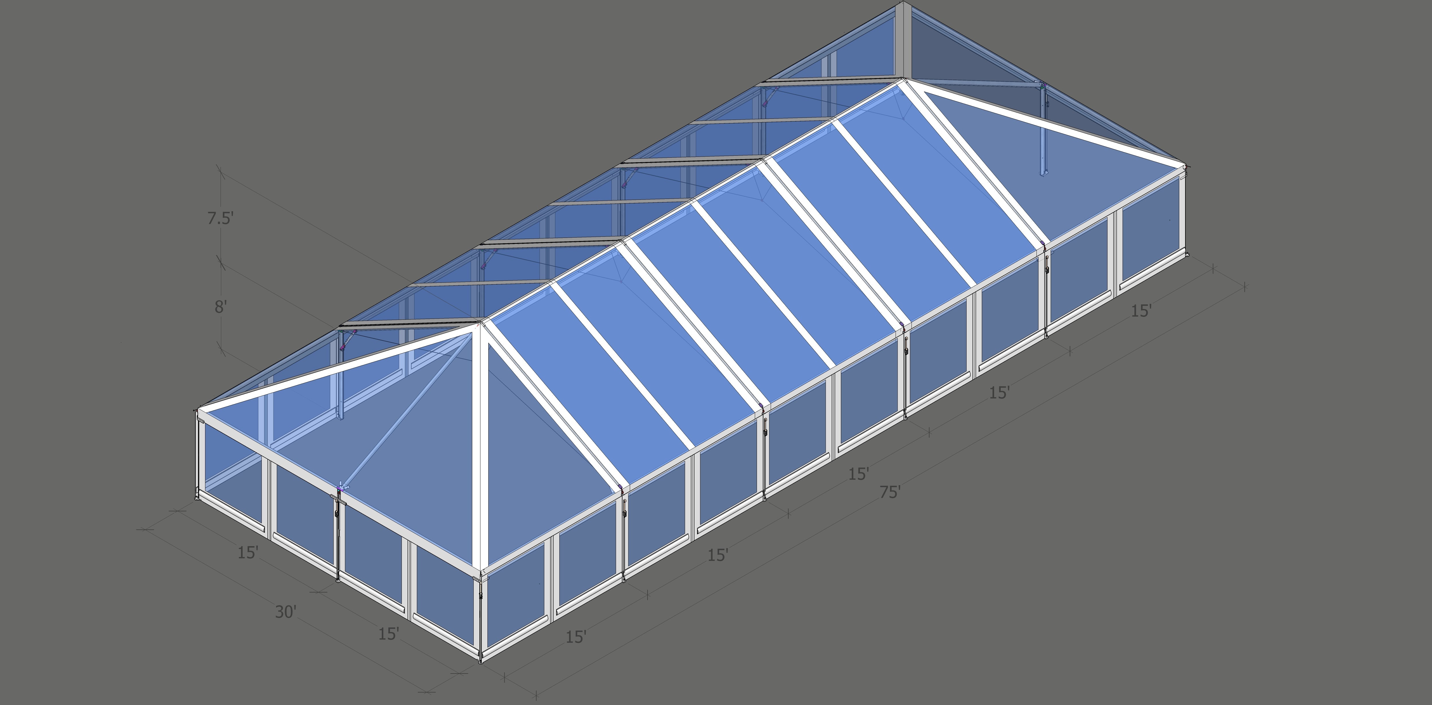 Turbotrack Tent 30’ x 75’ Clear Top & Walls Tents - Turbotrack Frame
